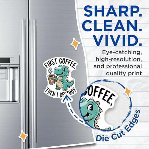 (2 Pack) Coffee Lover Magnets - Funny Dinosaur - First Coffee Then I Destroy - Cute Coffee Humor - 5" On Longest Side - for Cars, Fridges, Toolboxes - Made in USA - MAG5578