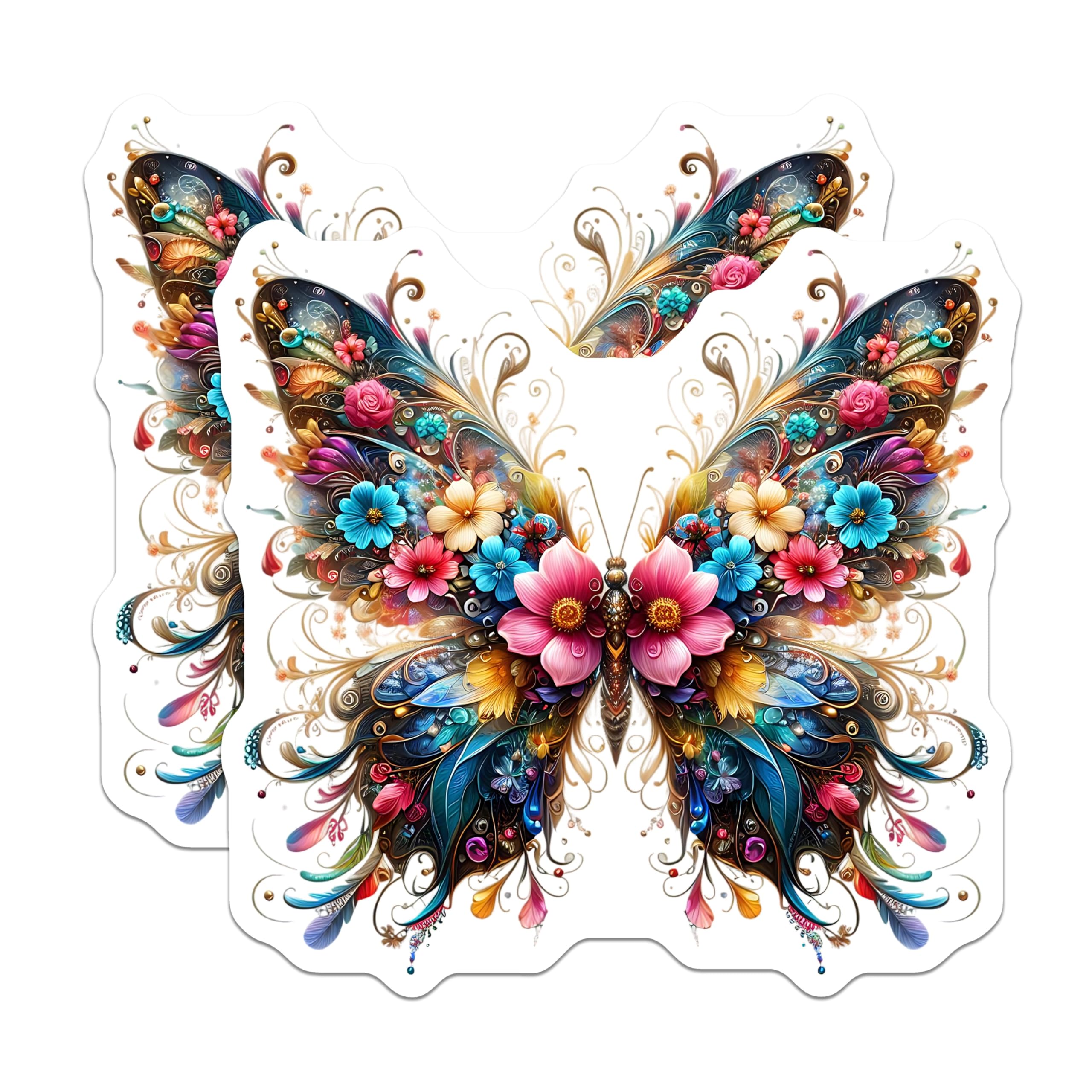 (2 Pack) Butterfly Magnets - Floral Wings - Decorative Fridge Magnets - 5" On Longest Side - Premium Magnet - for Cars, Refrigerators, Toolboxes, Lockers - Made in USA - MAG16404