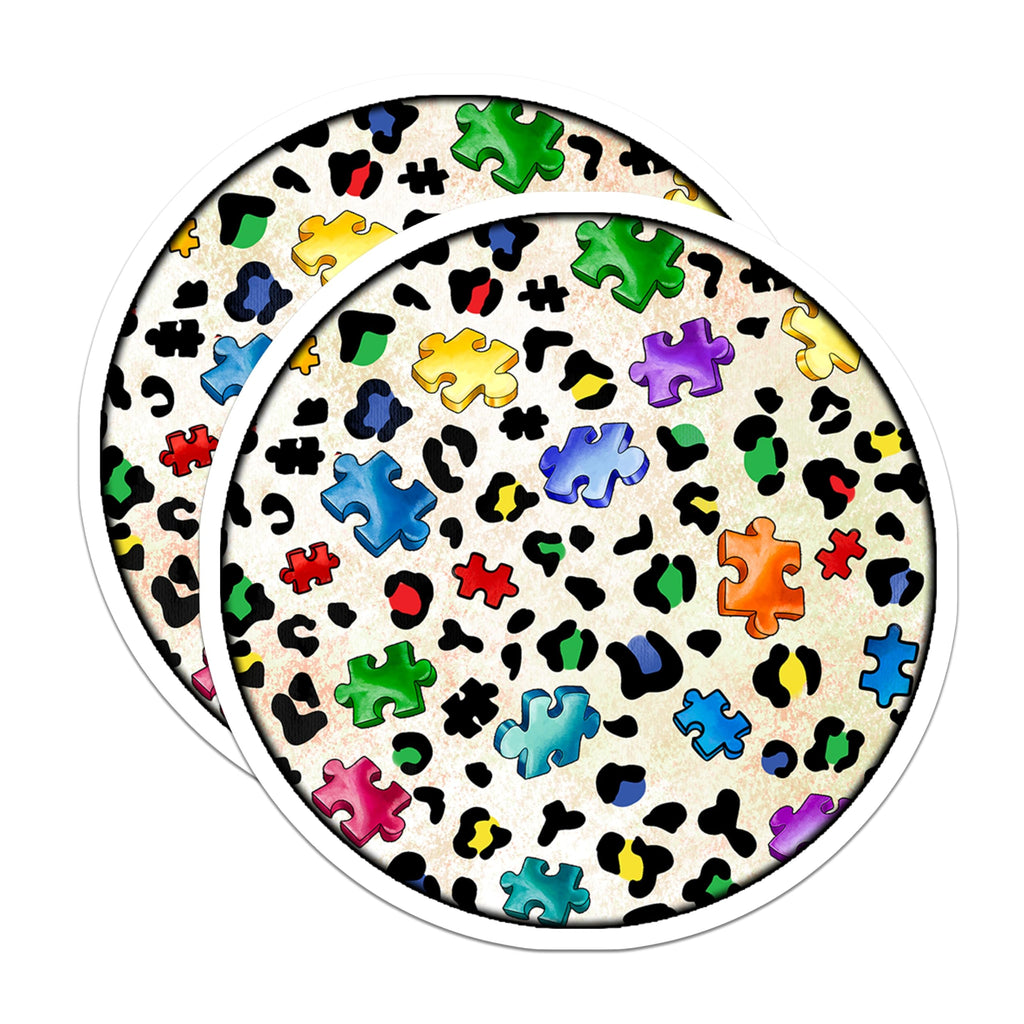 (2 Pack) Autism Acceptance Magnets - Vibrant Puzzle Decor - Leopard Print Refrigerator Art - 5 Inches On Longest Side - Thick Durable Magnet - Made in USA - MAG29420