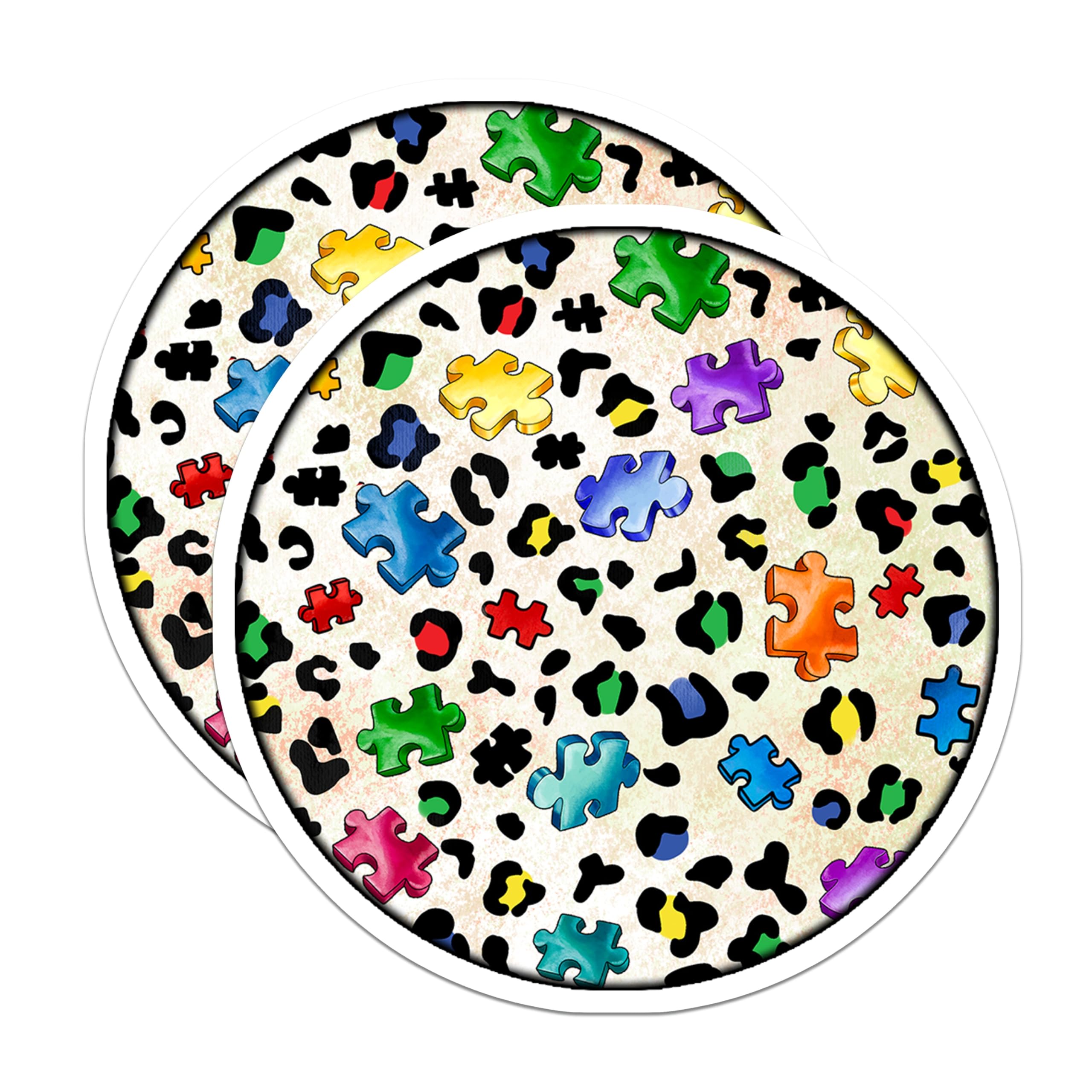(2 Pack) Autism Acceptance Magnets - Vibrant Puzzle Decor - Leopard Print Refrigerator Art - 5 Inches On Longest Side - Thick Durable Magnet - Made in USA - MAG29420
