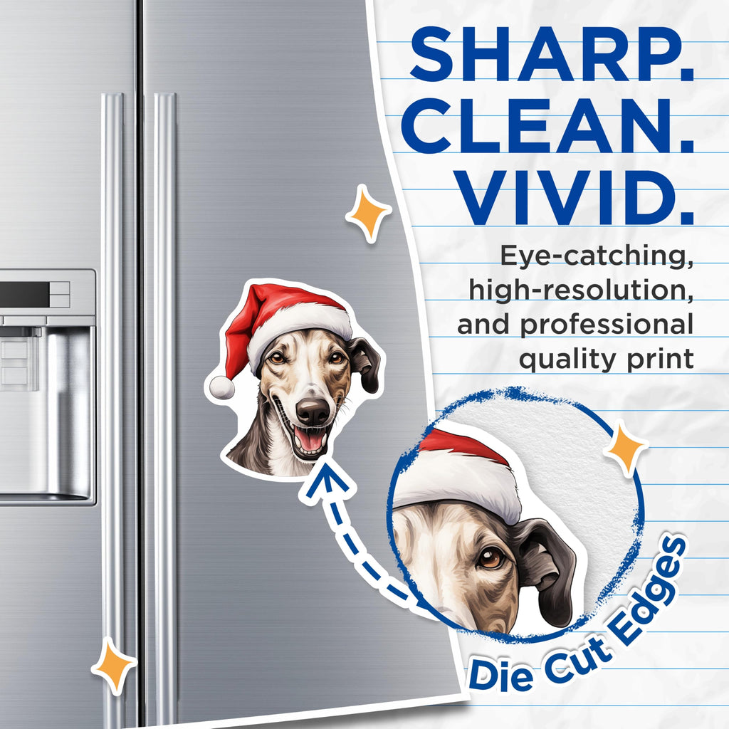 (2 Pack) Christmas Greyhound Magnets - Festive Dog Lover Decor - Happy Hound Refrigerator Holiday Cheer - 5 Inches On Longest Side - Thick Durable Magnet - Made in USA - MAG29029