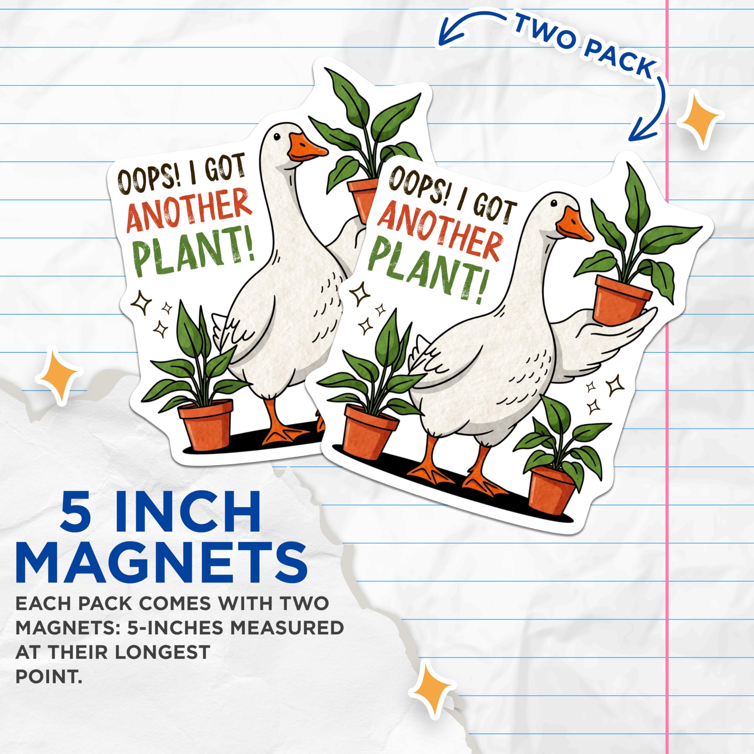 (2 Pack) Goose Plant Magnets - Funny Houseplant Decor - Quirky Refrigerator Decoration - 5" On Longest Side - Premium Magnet - for Cars, Refrigerators, Toolboxes, Lockers - Made in USA - MAG14557