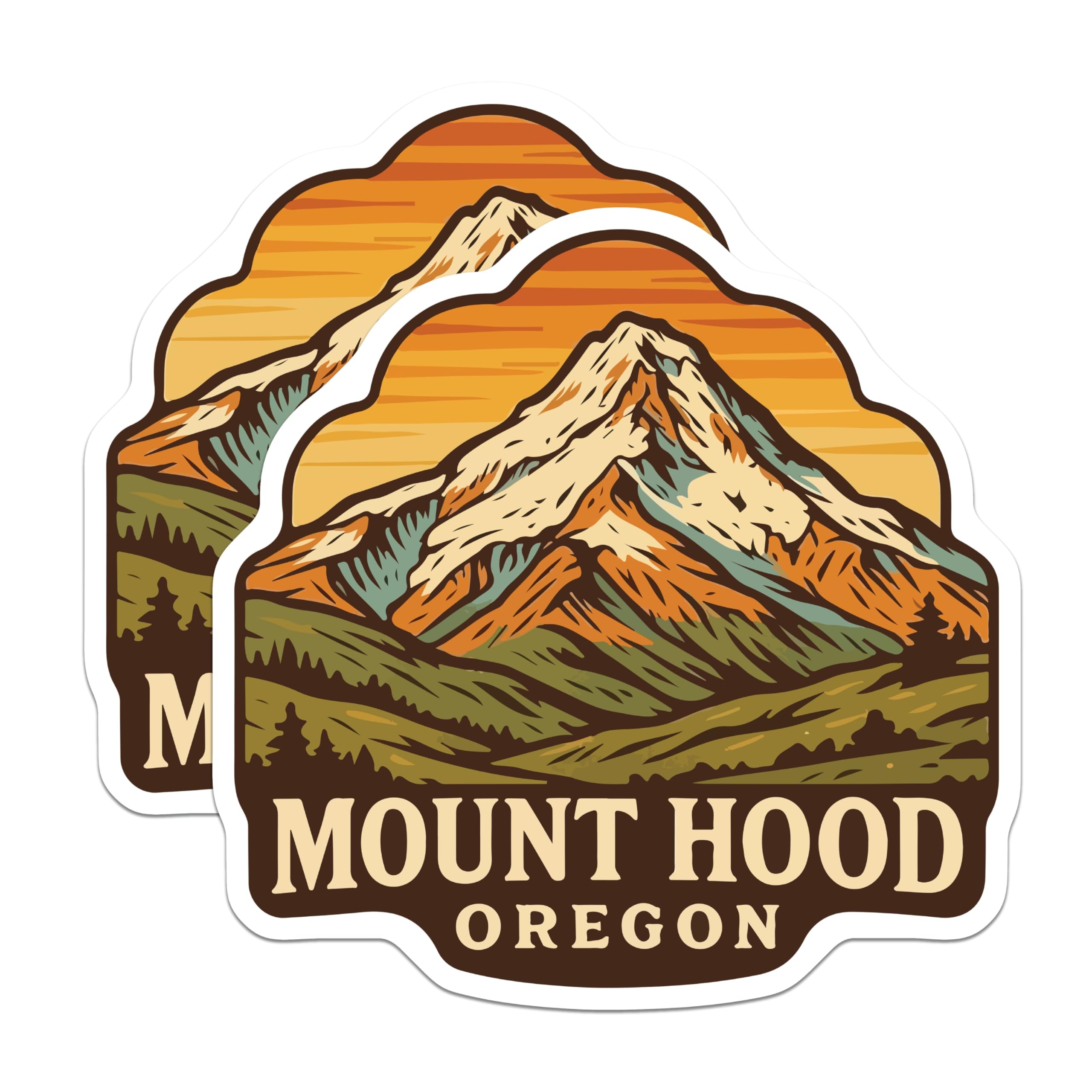 (2 Pack) Mount Hood Oregon Magnets - Mountain Landscape Souvenir - PNW Travel Decor - 5 Inches On Longest Side - Thick Durable Magnet - Made in USA - MAG19588