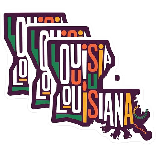 (3 Pack) Louisiana Decals - Colorful State Decal - Laptop Decals - 3 Inches On Longest Side - Easy Peel & Apply - Made in USA - 3MCS2679