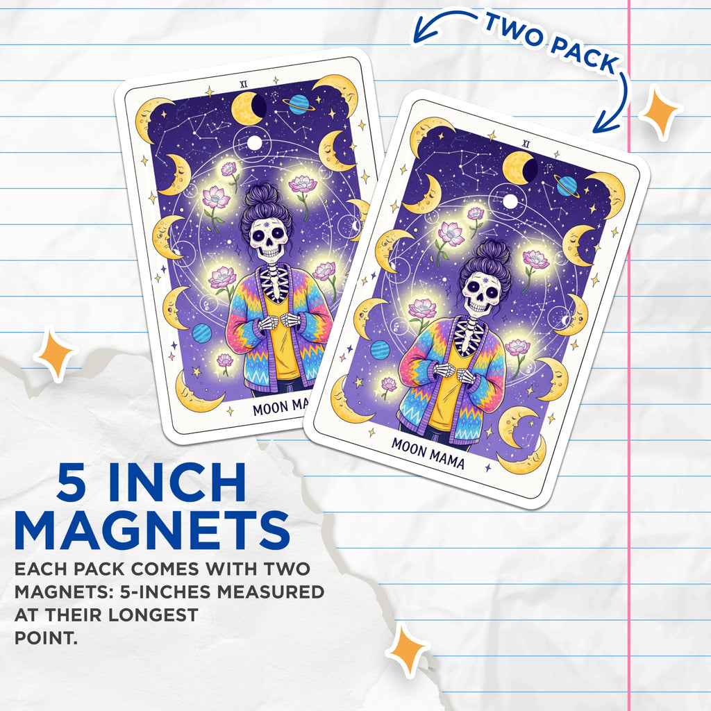 (2 Pack) Moon Mama Magnets - Celestial Decor - Bohemian Magnet Set - 5" On Longest Side - Premium Magnet - for Cars, Refrigerators, Toolboxes, Lockers - Made in USA - MAG15343