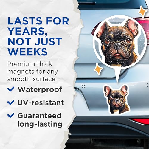 (2 Pack) French Bulldog Magnets - Cute Dog Art - Fridge - Pet Lover's Magnets - 5" On Longest Side - for Cars, Fridges, Toolboxes - Made in USA - MAG3946