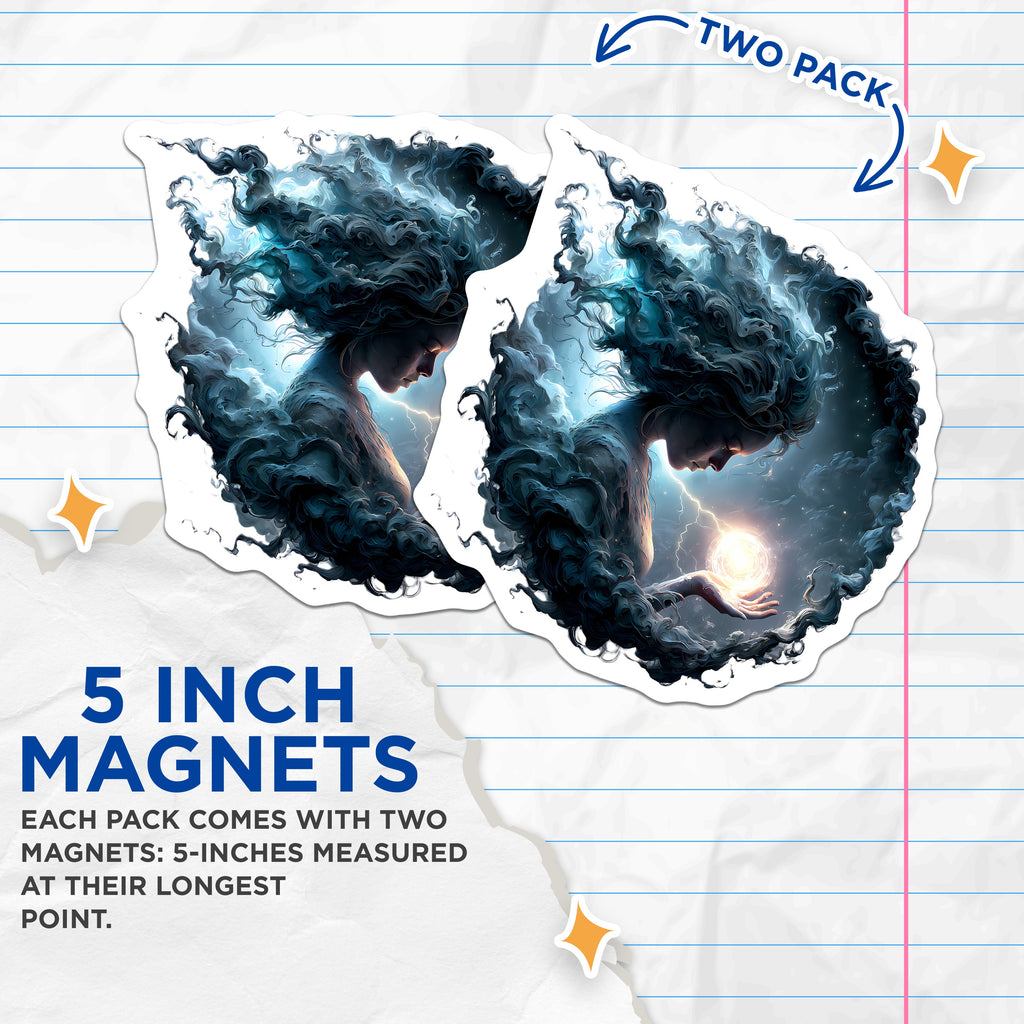 (2 Pack) Cosmic Energy Woman Magnets - Dark Fantasy Ethereal Witchy Decor - Mystical Art for Refrigerator - 5 Inches On Longest Side - Thick Durable Magnet - Made in USA - MAG39159