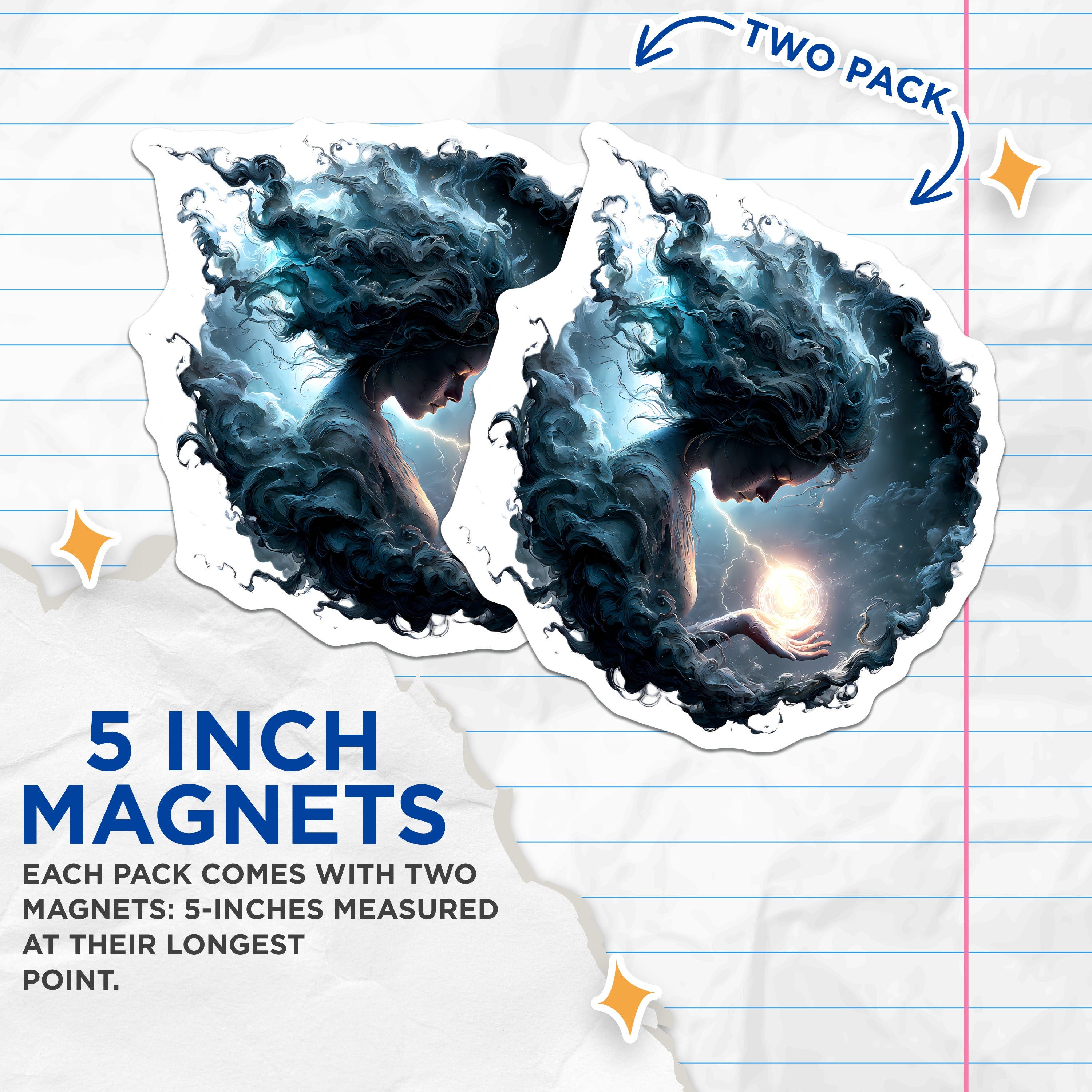 (2 Pack) Cosmic Energy Woman Magnets - Dark Fantasy Ethereal Witchy Decor - Mystical Art for Refrigerator - 5 Inches On Longest Side - Thick Durable Magnet - Made in USA - MAG39159