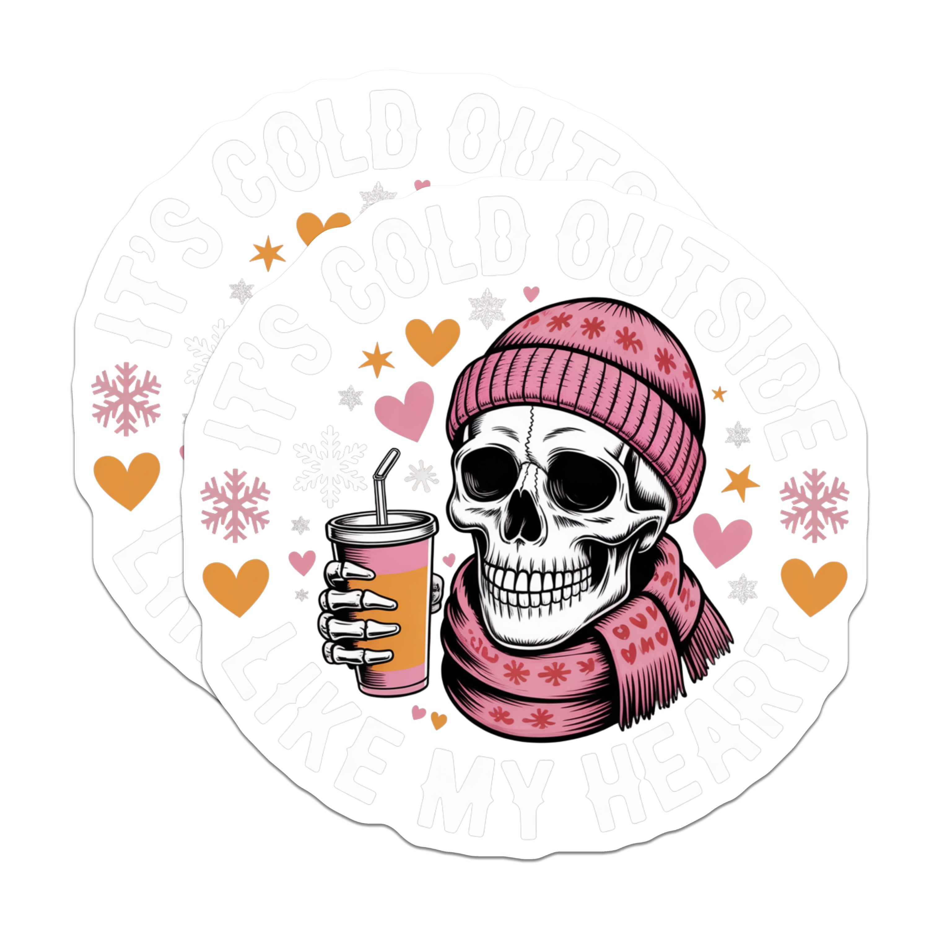 (2 Pack) Cold Heart Skull Magnets - Sarcastic Winter Decor - Goth Coffee Lover - Dark Humor Aesthetic - Beanie Scarf - 5 Inches On Longest Side - Thick Durable Magnet - Made in USA - MAG36981
