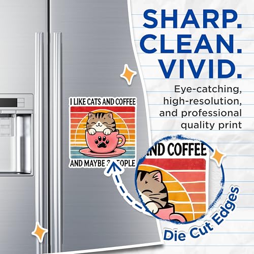 (2 Pack) I Like Cats and Coffee Magnets - Cute Cat Design Magnets - Cat Lover Funny Magnets- 5" On Longest Side - for Fridges, Toolboxes, Cars - Made in USA - MAG2792