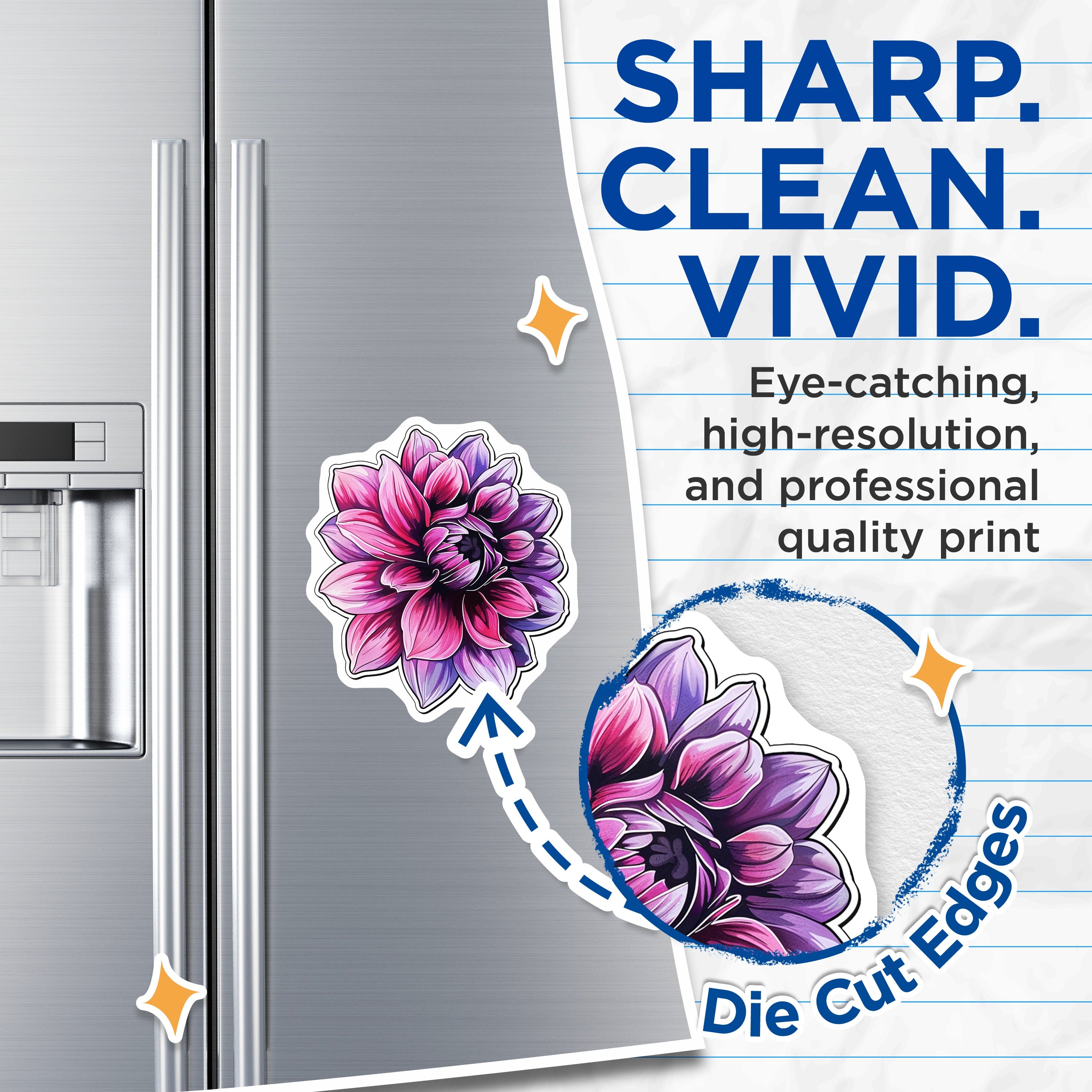 (2 Pack) Pink Purple Dahlia Flower Magnets - Vibrant Botanical Decor - Aesthetic Floral Fridge Locker - 5 Inches On Longest Side - Thick Durable Magnet - Made in USA - MAG38355