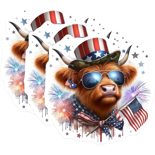 (3 Pack) Patriotic Cow Decals - American Flag - Independence Day Decal- 3 Inches On Longest Side - Easy Peel & Apply - Made in USA - 3MCS5096