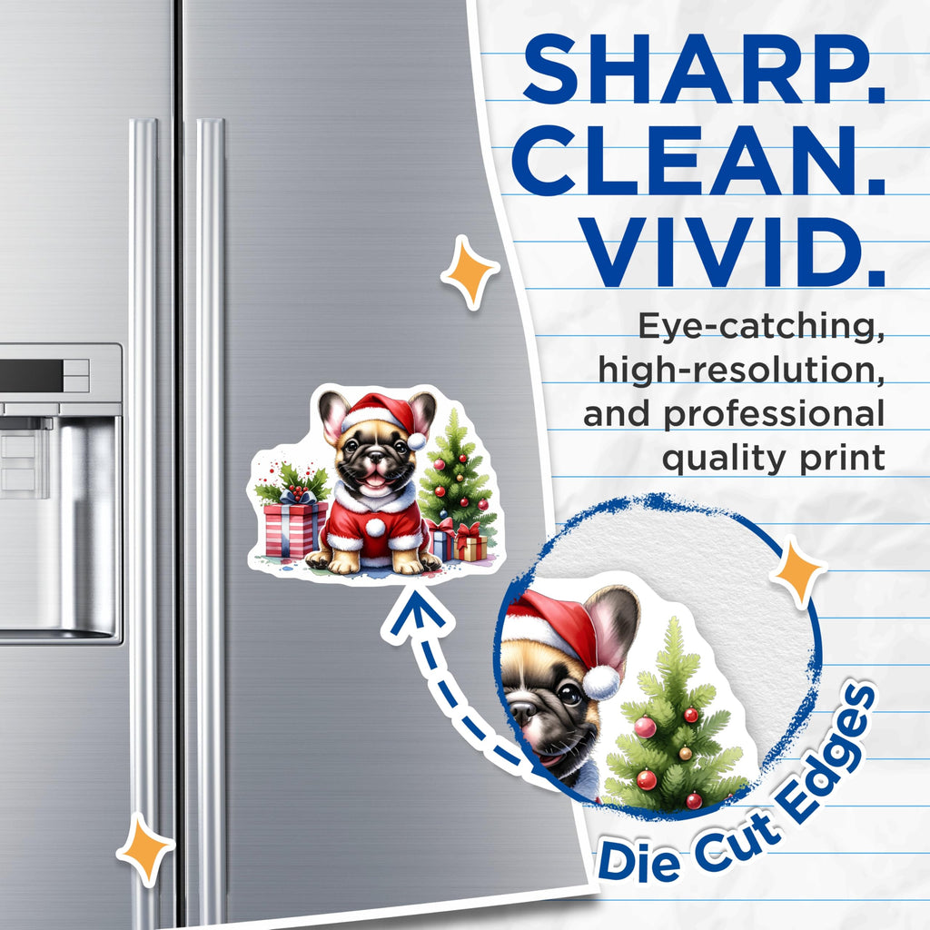 (2 Pack) French Bulldog Christmas Magnets - Santa Puppy Holiday Decor - Cute Frenchie Dog Lover Stocking Stuffer - 5 Inches On Longest Side - Thick Durable Magnet - Made in USA - MAG26864