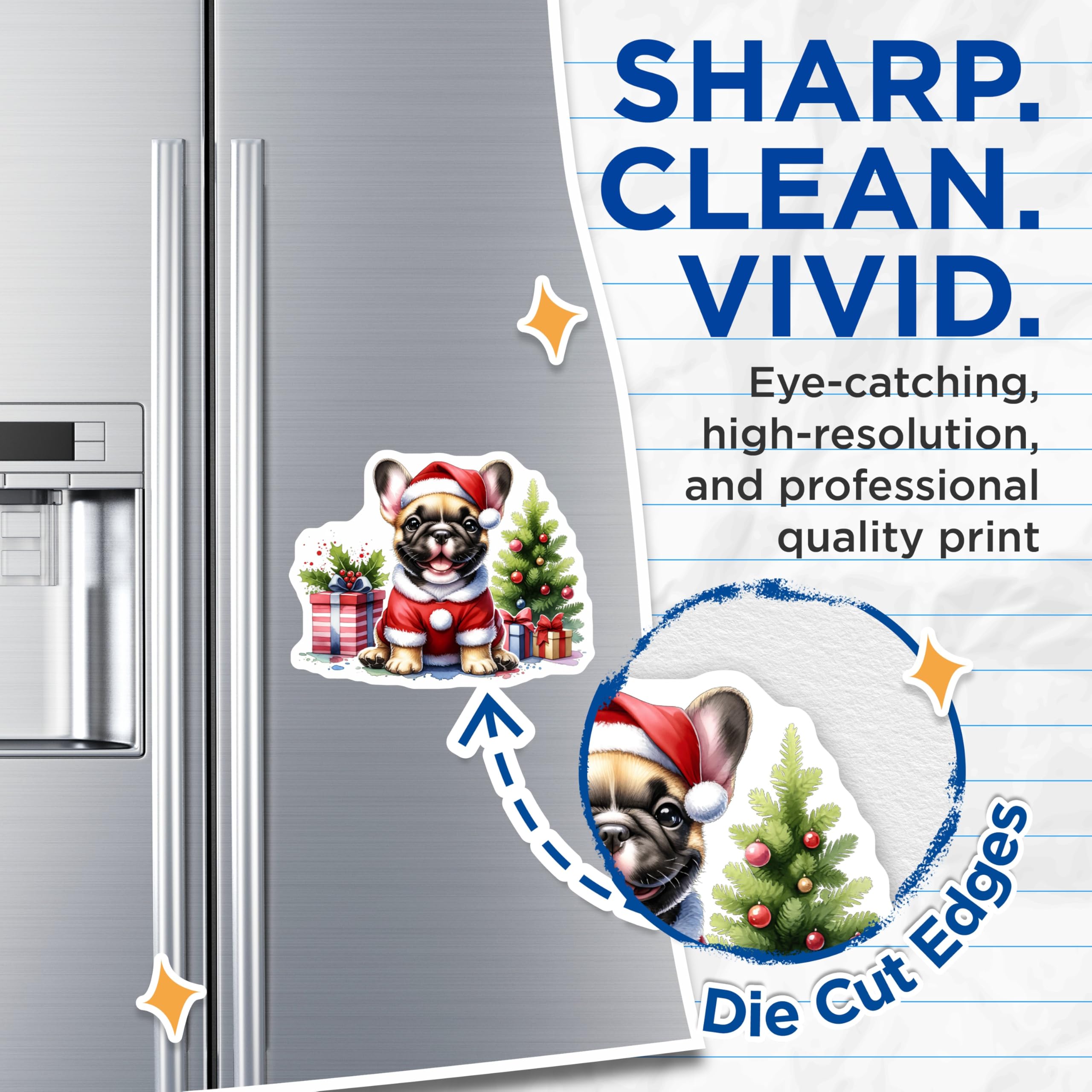 (2 Pack) French Bulldog Christmas Magnets - Santa Puppy Holiday Decor - Cute Frenchie Dog Lover Stocking Stuffer - 5 Inches On Longest Side - Thick Durable Magnet - Made in USA - MAG26864