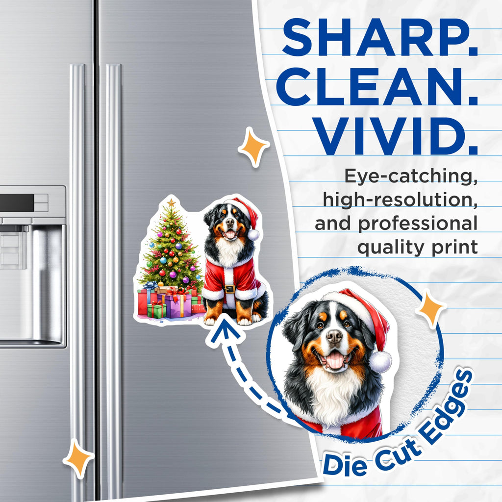 (2 Pack) Christmas Bernese Mountain Dog Magnets - Santa Dog Decor - Holiday Pet Lover - Cute Fridge Accents - Winter Holiday - 5 Inches On Longest Side - Thick Durable Magnet - Made in USA - MAG27111