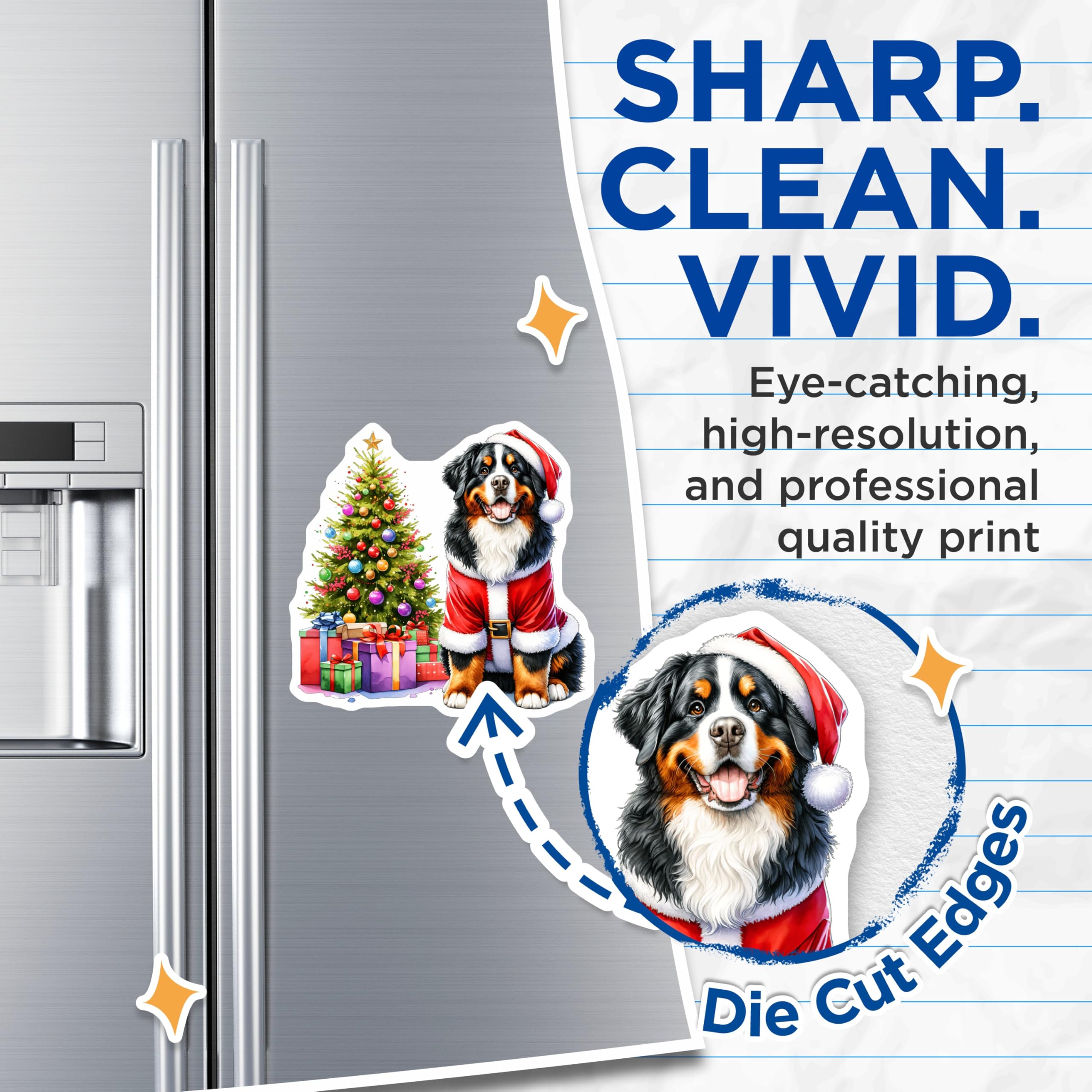 (2 Pack) Christmas Bernese Mountain Dog Magnets - Santa Dog Decor - Holiday Pet Lover - Cute Fridge Accents - Winter Holiday - 5 Inches On Longest Side - Thick Durable Magnet - Made in USA - MAG27111