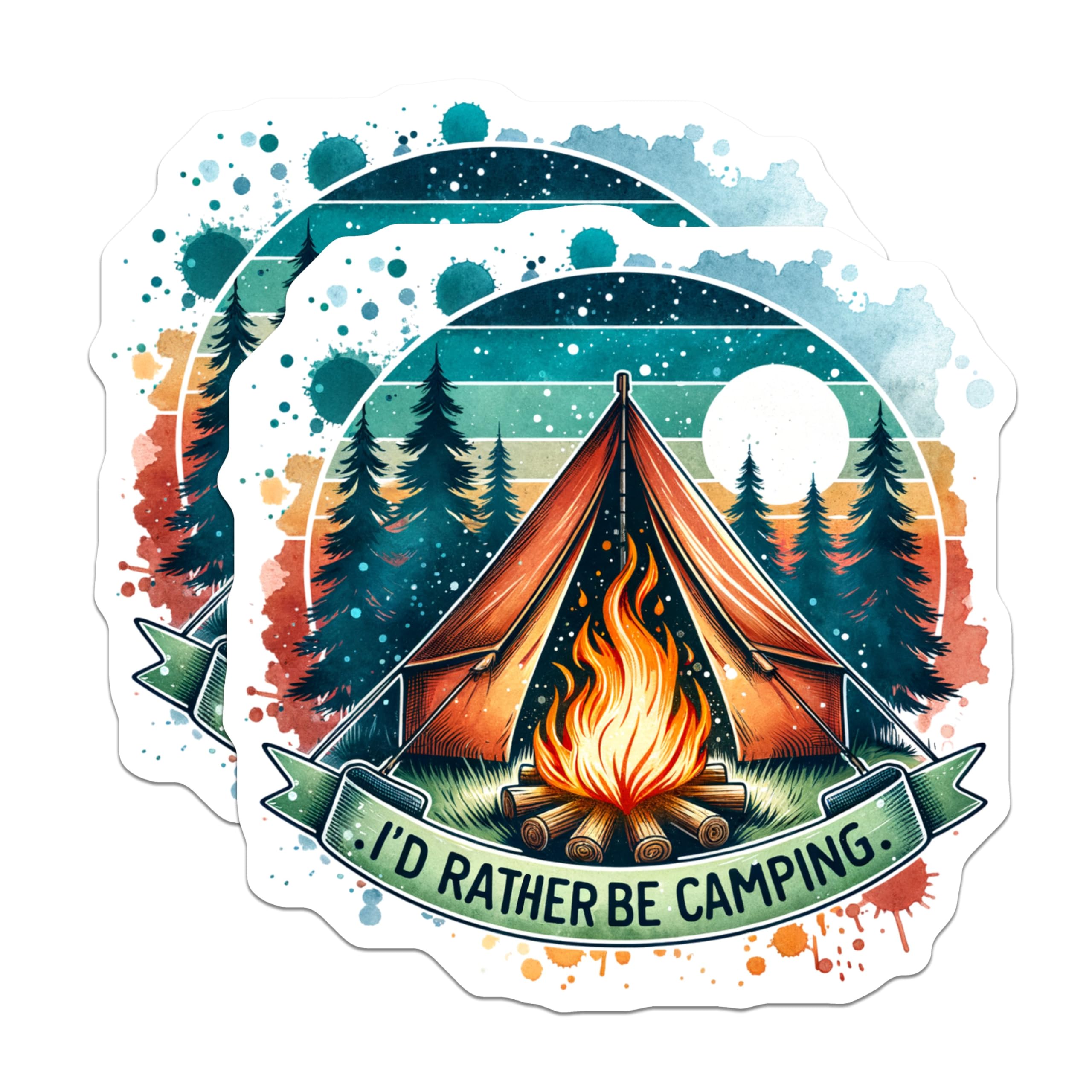 (2 Pack) I'd Rather Be Camping Stickers - Camping Life - Outdoor Adventure Decals - Wanderlust Vinyl Stickers - 5" On Longest Side - Sticks to Smooth Flat Surfaces - Made in USA - BMCS6639