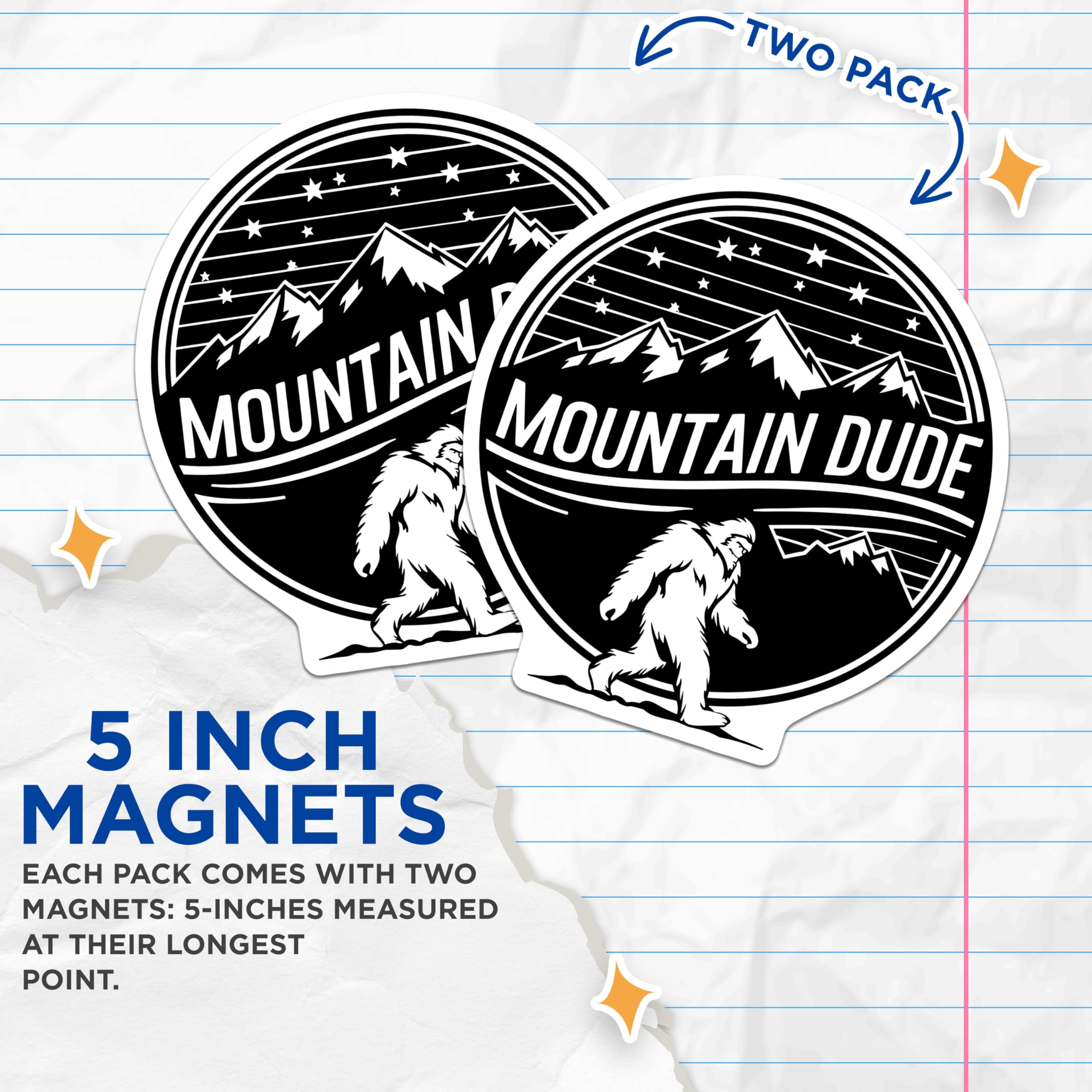 (2 Pack) Mountain Dude Bigfoot Magnets - Sasquatch Forest Explorer Legend - Cryptid Adventure Refrigerator Decor - 5 Inches On Longest Side - Thick Durable Magnet - Made in USA - MAG21417