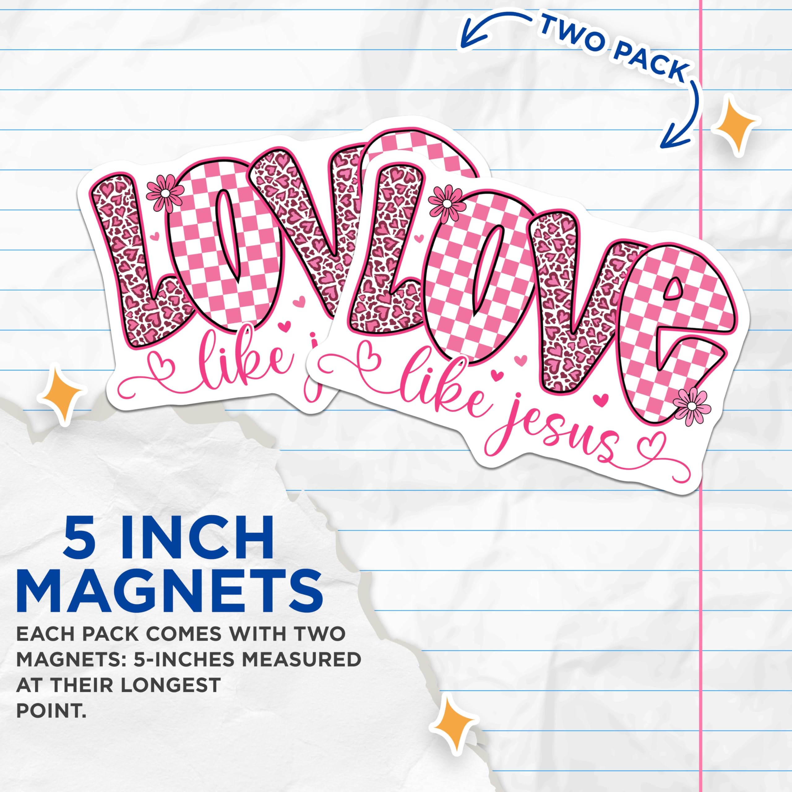 (2 Pack) Love Like Jesus Magnets - Christian Faith Decor - Pink Aesthetic Art - 5 Inches On Longest Side - Thick Durable Magnet - Made in USA - MAG30990