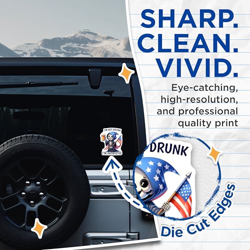 (2 Pack) Patriotic Skeleton Stickers - Funny Drinking - Grim Reaper with USA Flag - 5" On Longest Side - Sticks to Smooth Flat Surfaces - Made in USA - BMCS7917