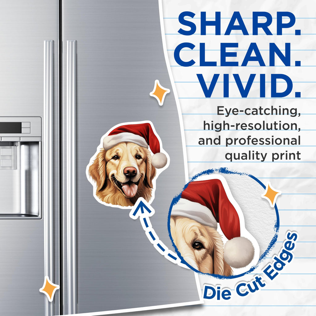 (2 Pack) Christmas Golden Retriever Magnets - Santa Hat Dog - Festive Holiday Pet Decor for Dog Parents - 5 Inches On Longest Side - Thick Durable Magnet - Made in USA - MAG27730