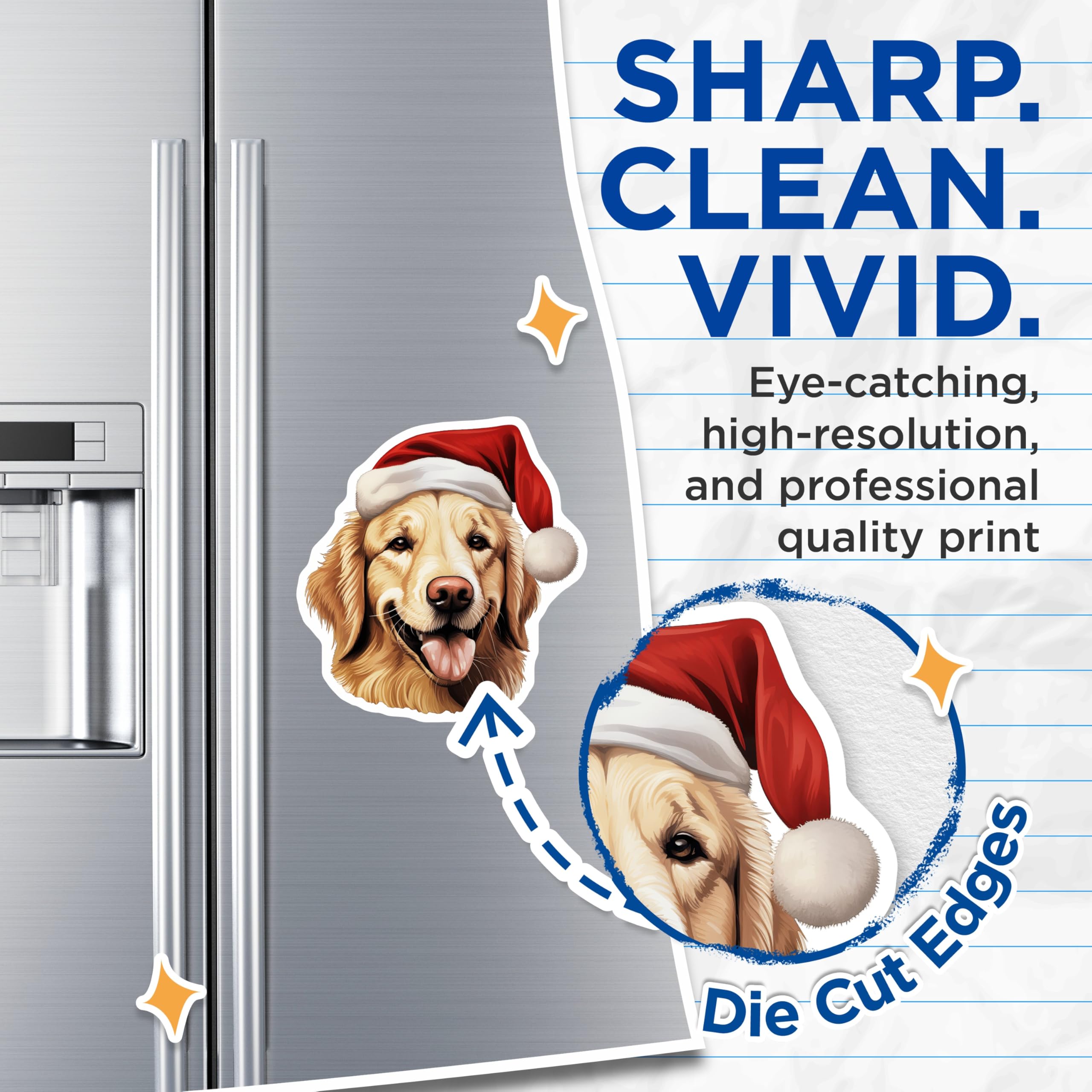 (2 Pack) Christmas Golden Retriever Magnets - Santa Hat Dog - Festive Holiday Pet Decor for Dog Parents - 5 Inches On Longest Side - Thick Durable Magnet - Made in USA - MAG27730