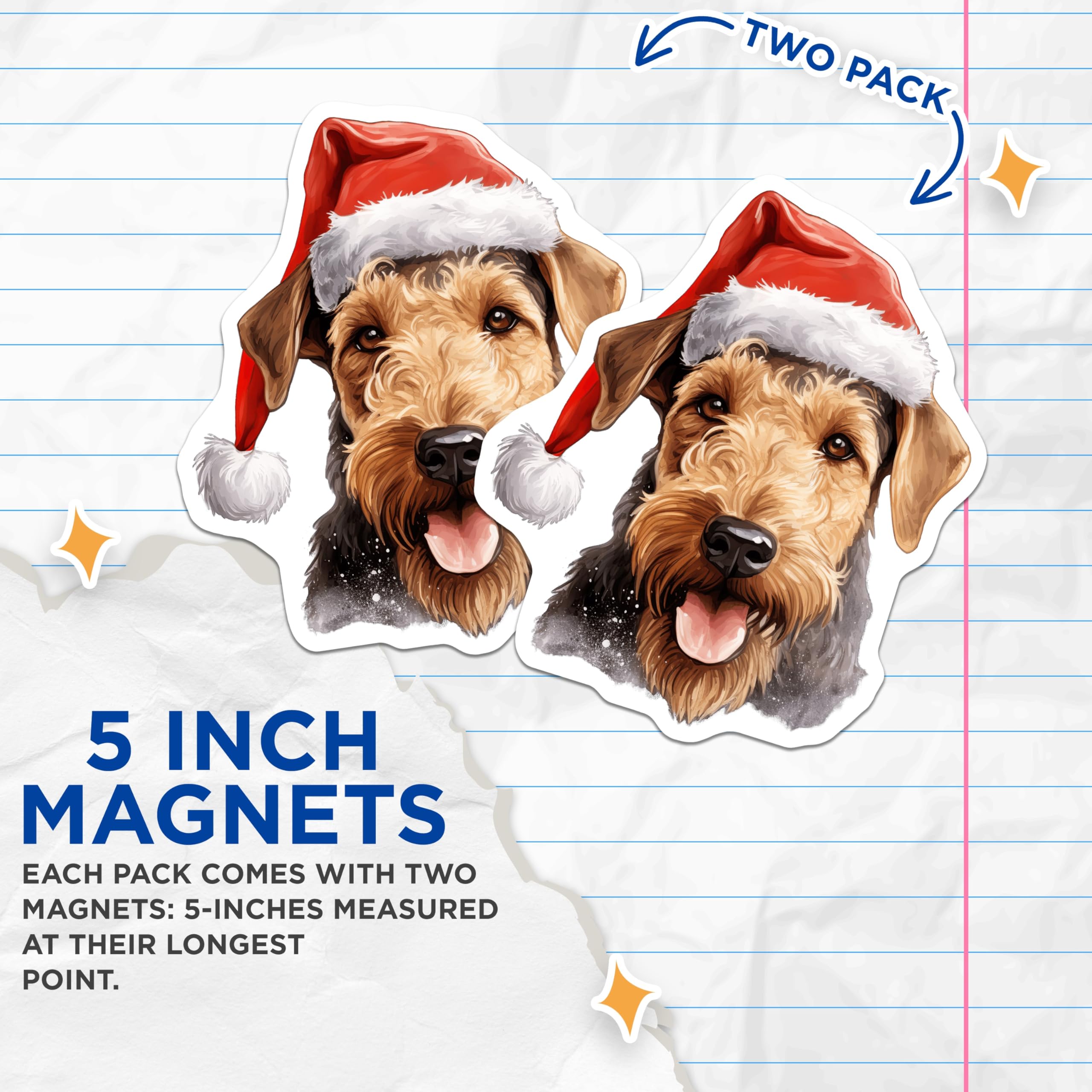(2 Pack) Christmas Dog Magnets - Airedale Terrier Decor - Holiday Pet Accessories - 5 Inches On Longest Side - Thick Durable Magnet - Made in USA - MAG27683