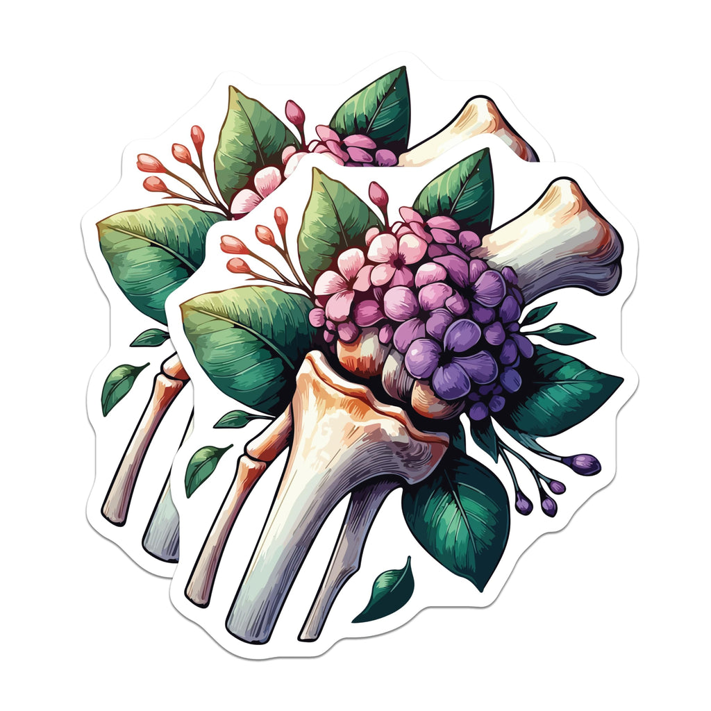 (2 Pack) Bone and Flower Magnets - Anatomical Skeletal Floral Art - Gothic Botanical Home Decor - 5 Inches On Longest Side - Thick Durable Magnet - Made in USA - MAG20005