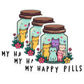 (3 Pack) Cute Cat Decals - My Happy Pills - Kitten Jar Stickers- 3 Inches On Longest Side - Easy Peel & Apply - Made in USA - 3MCS5510