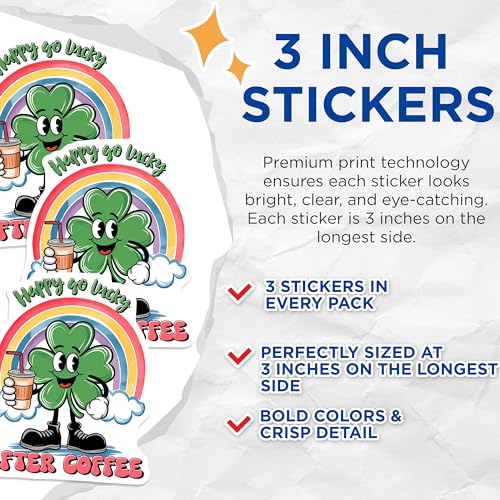 (3 Pack) Shamrock Coffee Decals - Lucky Clover - Saint Patricks Day Decals - 3 Inches On Longest Side - Easy Peel & Apply - Made in USA - 3MCS7165