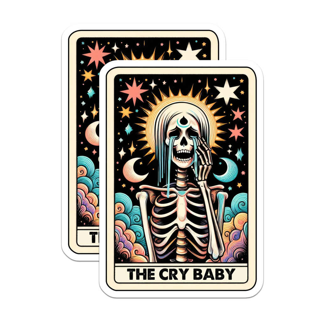 (2 Pack) Cry Baby Skeleton Magnets - Tarot Card Art - Celestial Goth Decor - Emotional Support Magnet - 5 Inches On Longest Side - Thick Durable Magnet - Made in USA - MAG26239