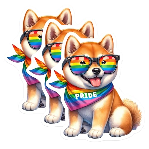 (3 Pack) Shiba Inu Decals - Pride Dog Stickers - Laptop Decals- 3 Inches On Longest Side - Easy Peel & Apply - Made in USA - 3MCS5629