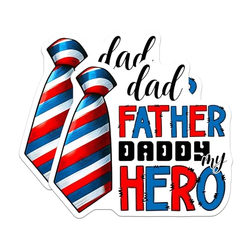 (2 Pack) Dad Father Daddy My Hero Stickers - Father's Day - Hero Dad Decals - 5" On Longest Side - Sticks to Smooth Flat Surfaces - Made in USA - BMCS7495