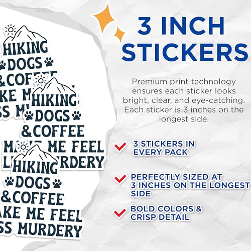 (3 Pack) Hiking Dogs Coffee Decals - Funny Sarcastic Saying - Laptop Decal - 3 Inches On Longest Side - Easy Peel & Apply - Made in USA - 3MCS1364