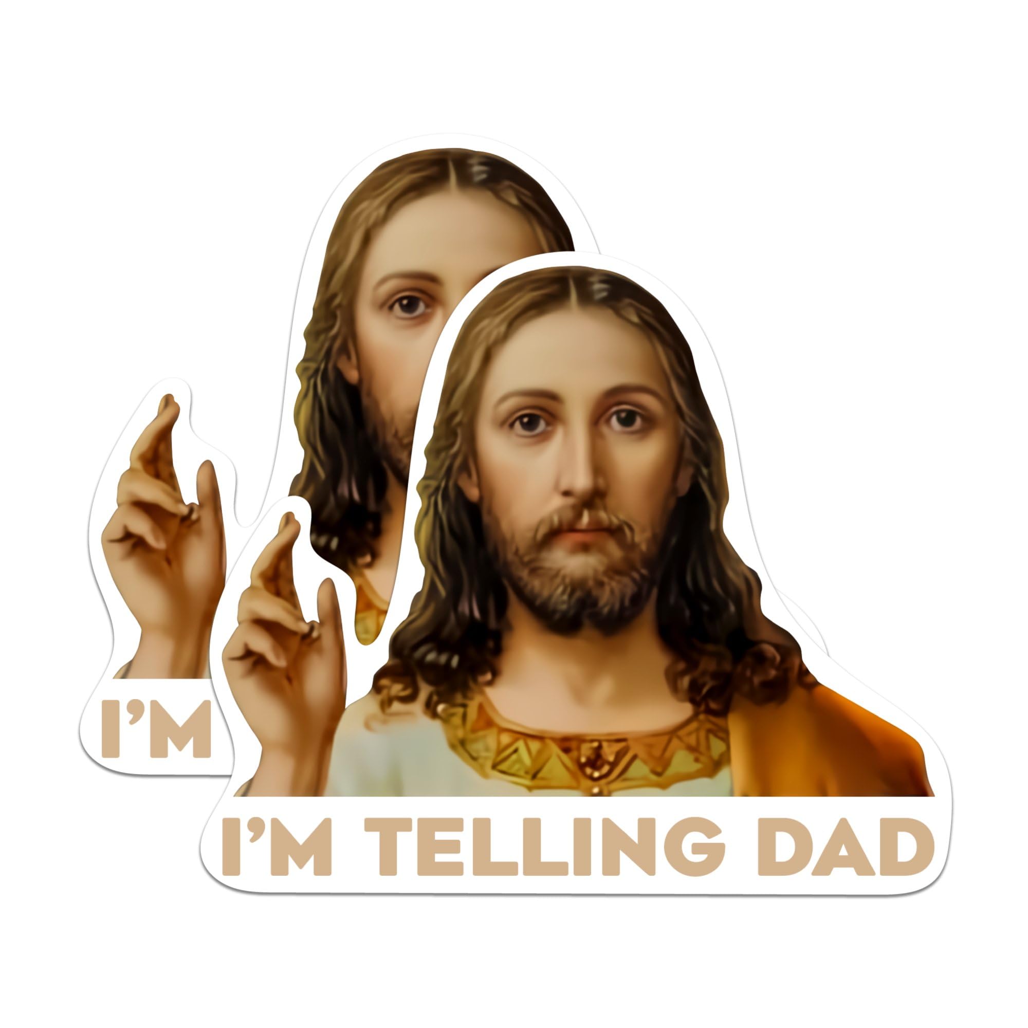 (2 Pack) I'm Telling Dad Magnets - Funny Jesus Christian Jokes - Religious Puns - 5" On Longest Side - Premium Magnet - for Cars, Refrigerators, Toolboxes, Lockers - Made in USA - MAG0522