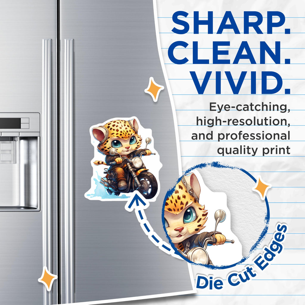 (2 Pack) Motorbike Cat Magnets - Biker Kitten Art - Cool Fridge Magnets - 5" On Longest Side - Premium Magnet - for Cars, Refrigerators, Toolboxes, Lockers - Made in USA - MAG16479