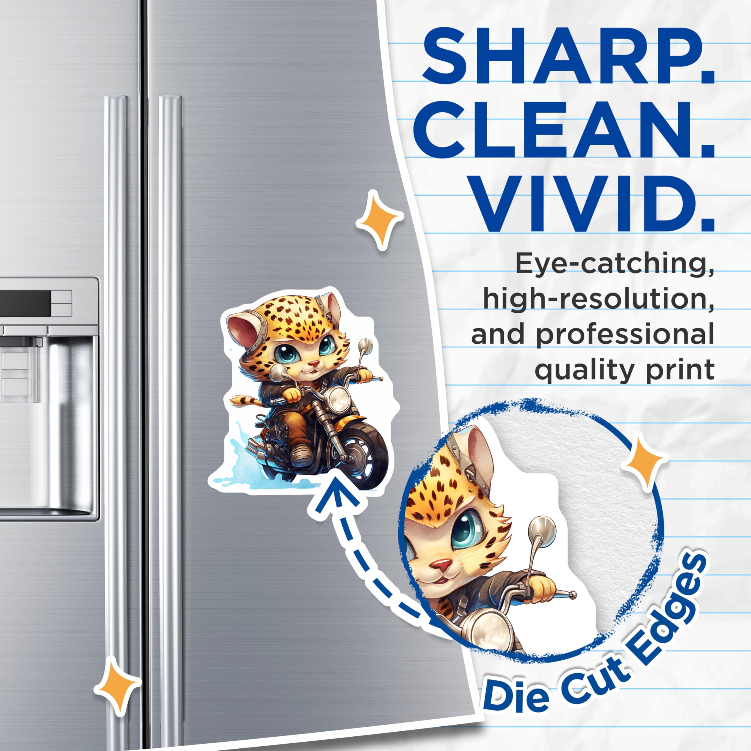 (2 Pack) Motorbike Cat Magnets - Biker Kitten Art - Cool Fridge Magnets - 5" On Longest Side - Premium Magnet - for Cars, Refrigerators, Toolboxes, Lockers - Made in USA - MAG16479