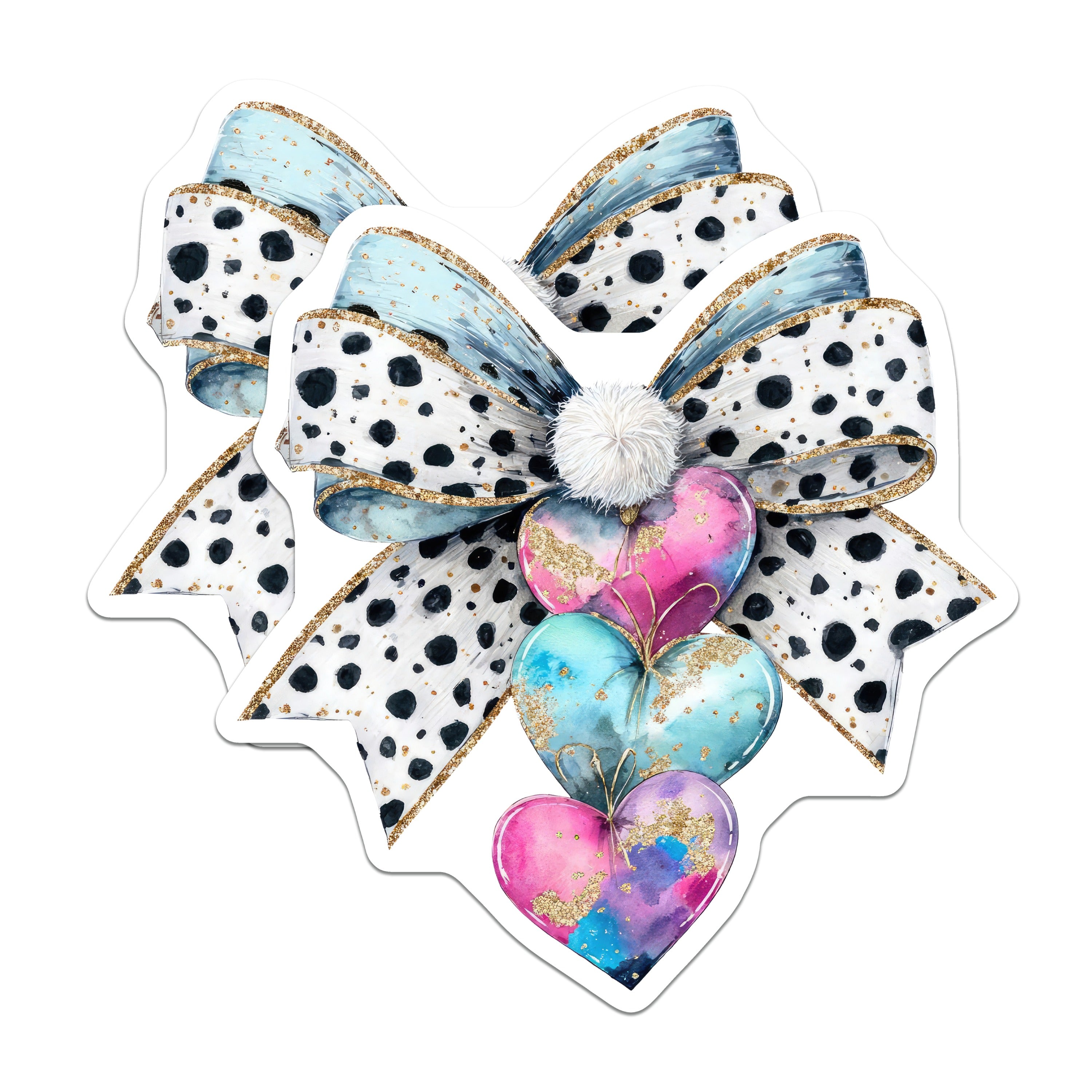 (2 Pack) Whimsical Bow Hearts Magnets - Polka Dot Glam Decor - Artistic Watercolor Designs - 5 Inches On Longest Side - Thick Durable Magnet - Made in USA - MAG39279