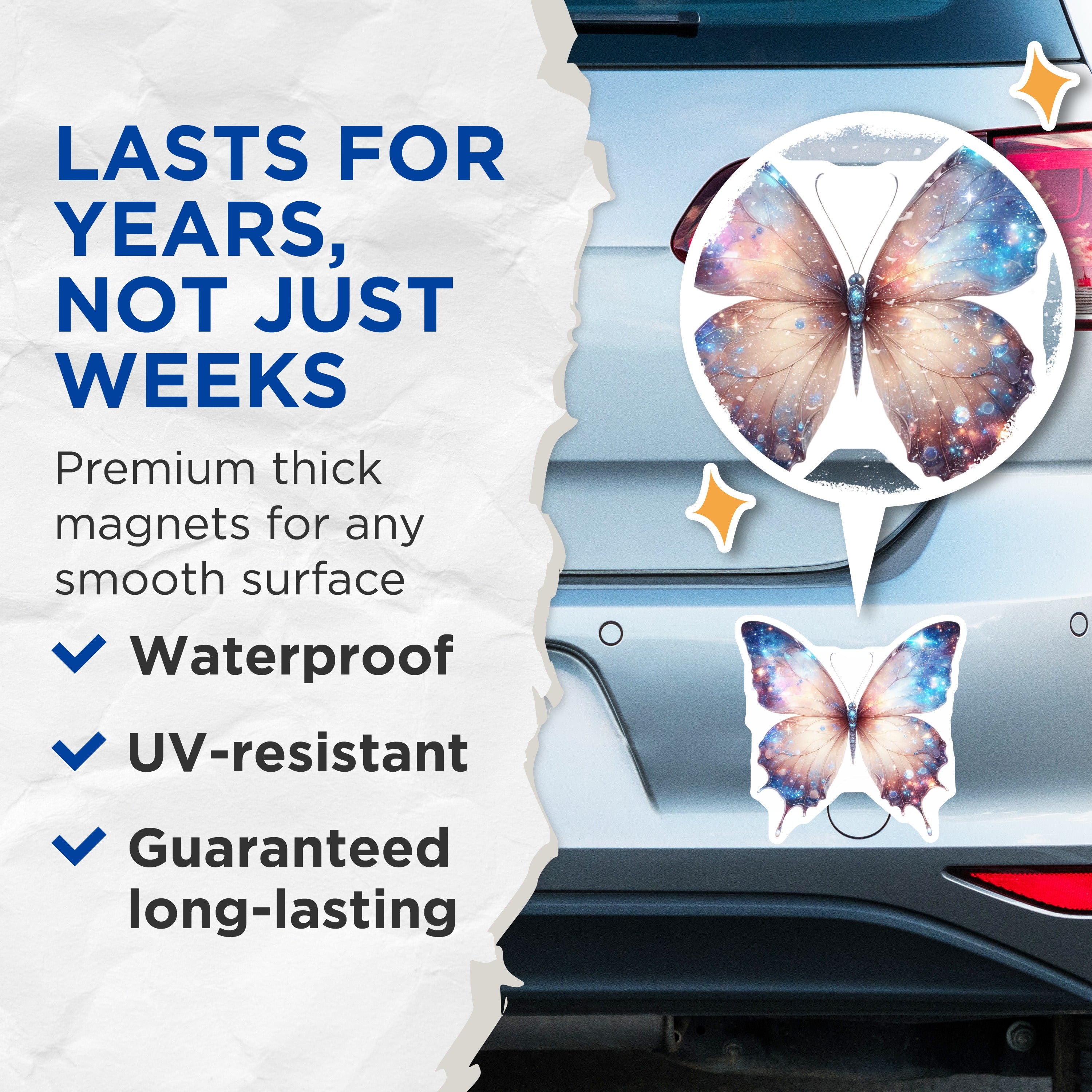 (2 Pack) Galaxy Butterfly Magnets - Celestial Space Decor - Starry Sky Refrigerator Organizer - 5 Inches On Longest Side - Thick Durable Magnet - Made in USA - MAG36989