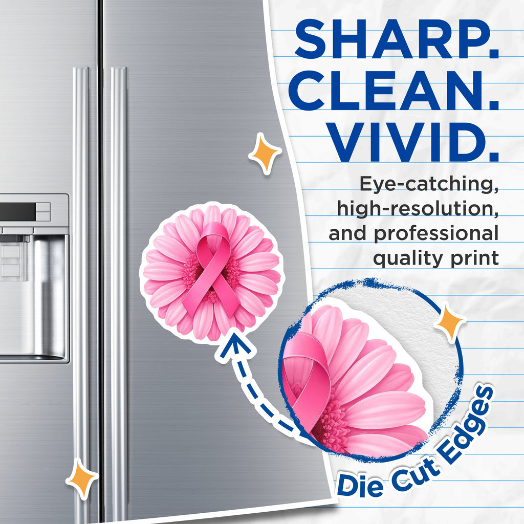 (2 Pack) Pink Ribbon Awareness Magnets - Breast Cancer Support - Floral Hope Survivor Decor - 5 Inches On Longest Side - Thick Durable Magnet - Made in USA - MAG39952