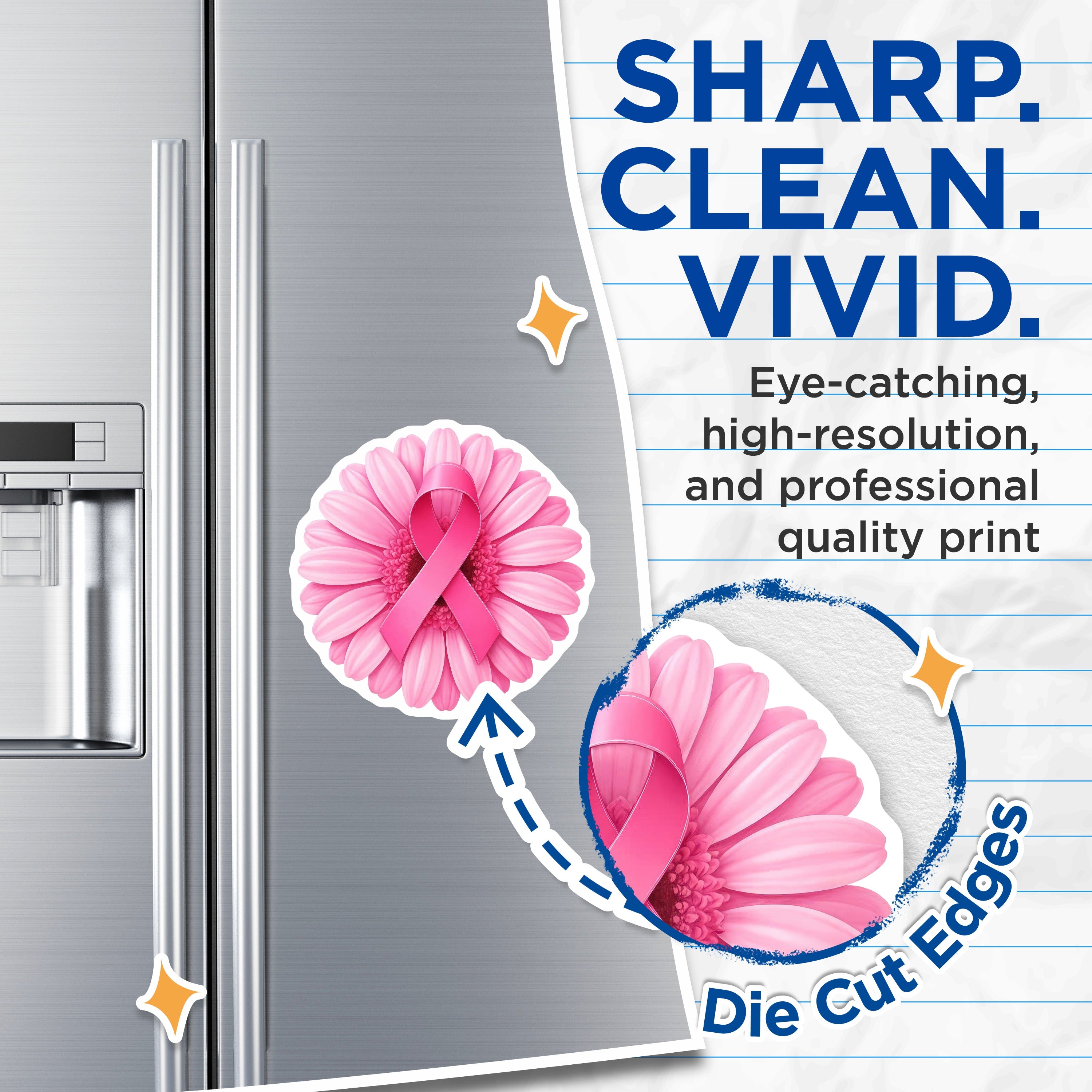 (2 Pack) Pink Ribbon Awareness Magnets - Breast Cancer Support - Floral Hope Survivor Decor - 5 Inches On Longest Side - Thick Durable Magnet - Made in USA - MAG39952