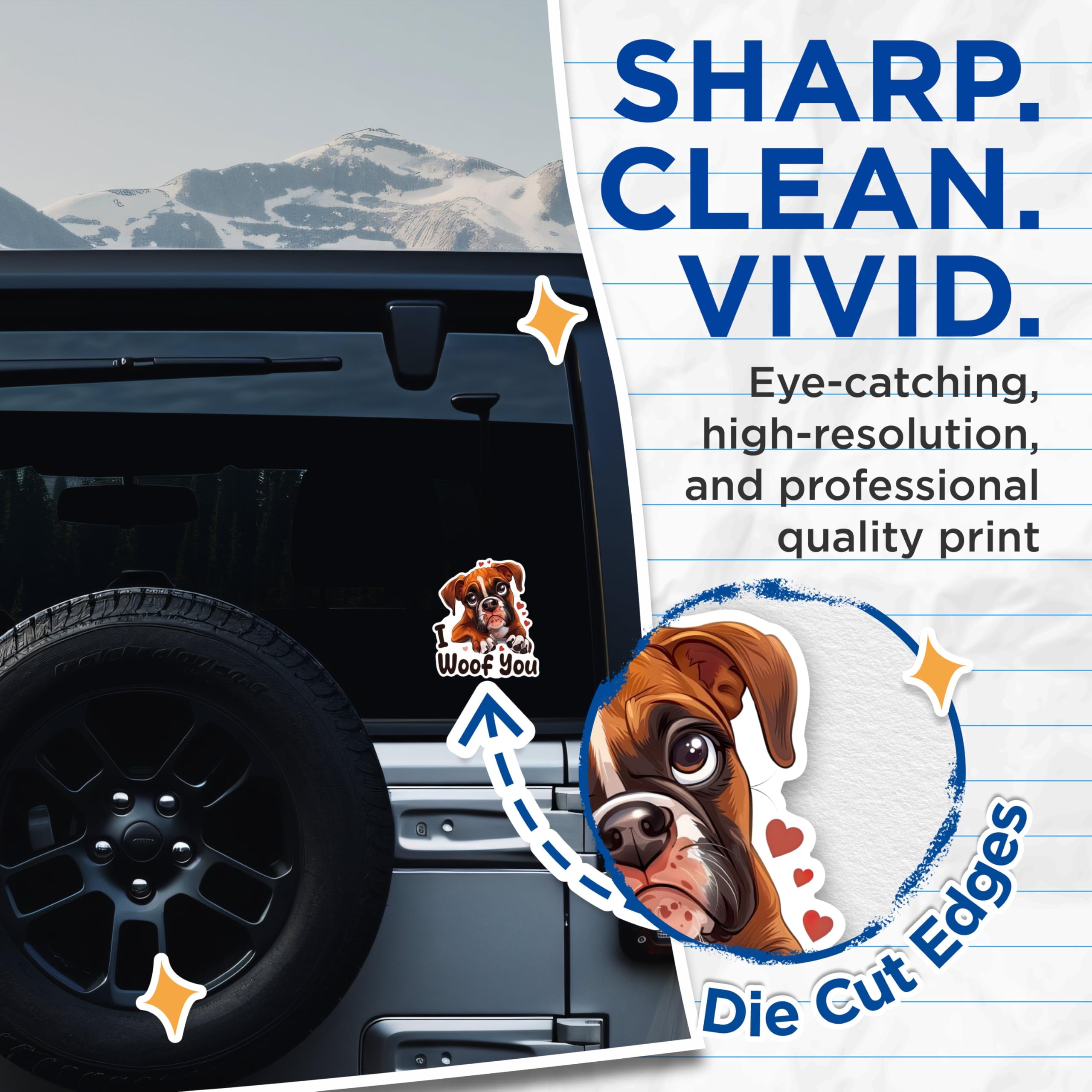 (2 Packs) I Woof You Boxer Dog Stickers - Boxer Dog Breed Mom Dad Decals - 5 Inches On Longest Side - Premium Vinyl Decal - Sticks to Any Smooth Flat Surface - Made in USA - BMCS2527