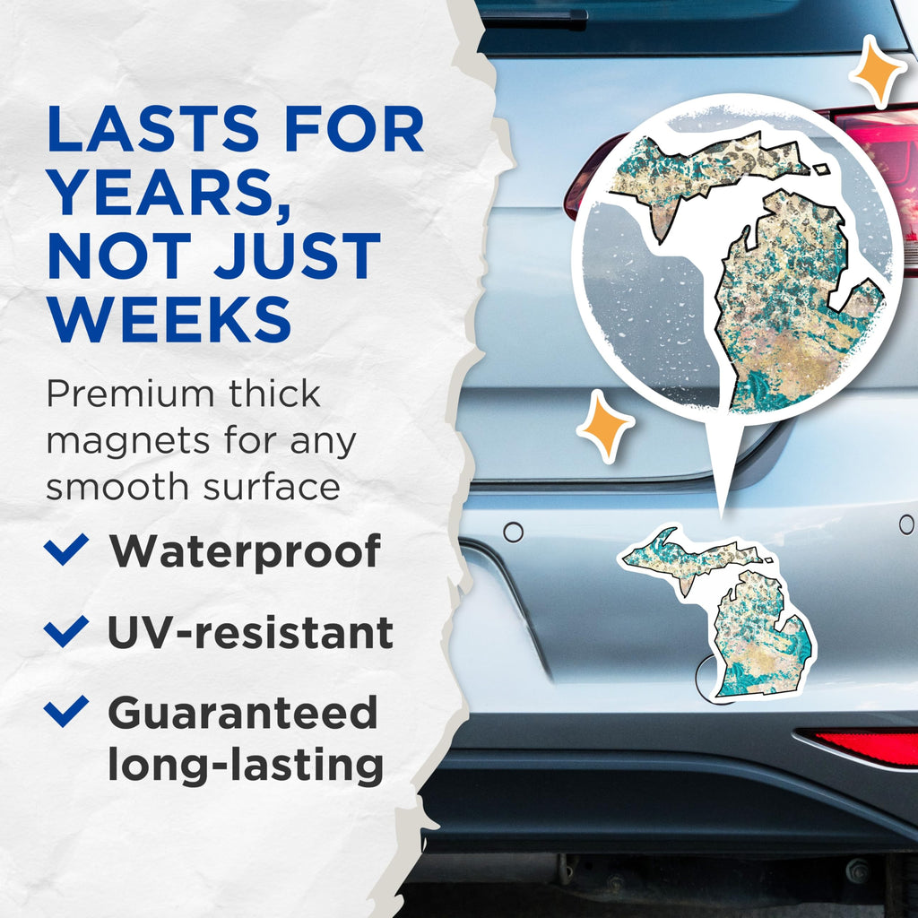 (2 Pack) Michigan State Magnets - Abstract Michigan Shape - Turquoise Michigan Art - 5" On Longest Side - Premium Magnet - for Cars, Refrigerators, Toolboxes, Lockers - Made in USA - MAG18131