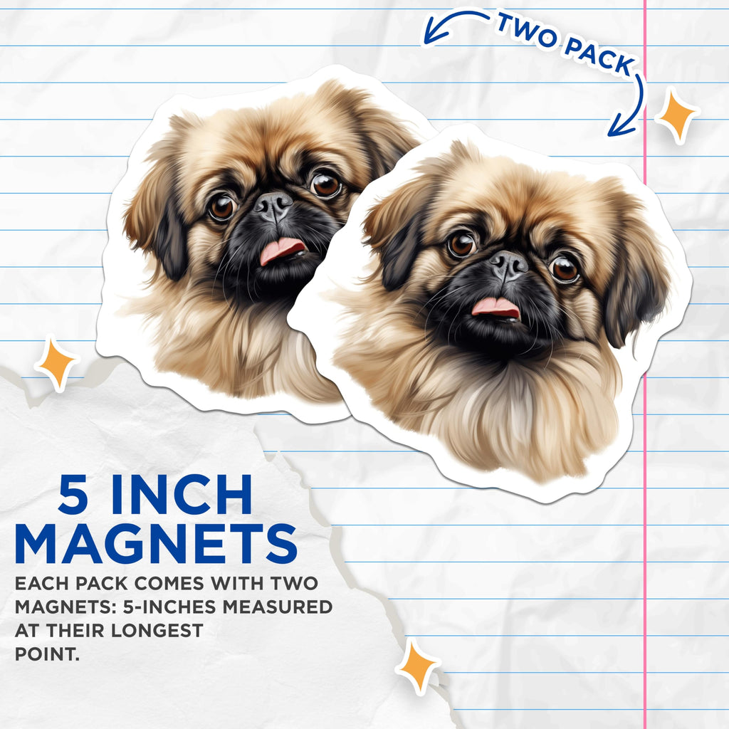 (2 Pack) Pekingese Dog Magnets - Cute Pet Art - Dog Owner Decor - 5 Inches On Longest Side - Thick Durable Magnet - Made in USA - MAG27077