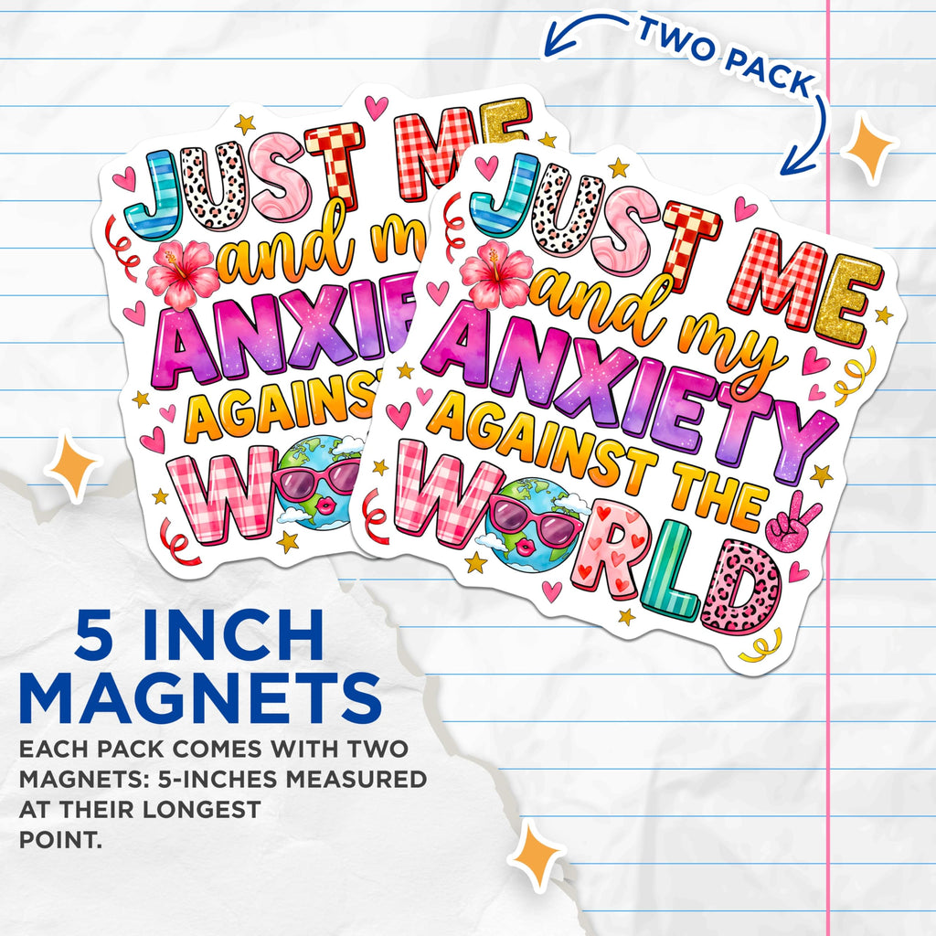 (2 Pack) Relatable Anxiety Magnets - Mental Health Humor Decor - Self Care Locker Fridge Magnets for Friends - 5 Inches On Longest Side - Thick Durable Magnet - Made in USA - MAG30680