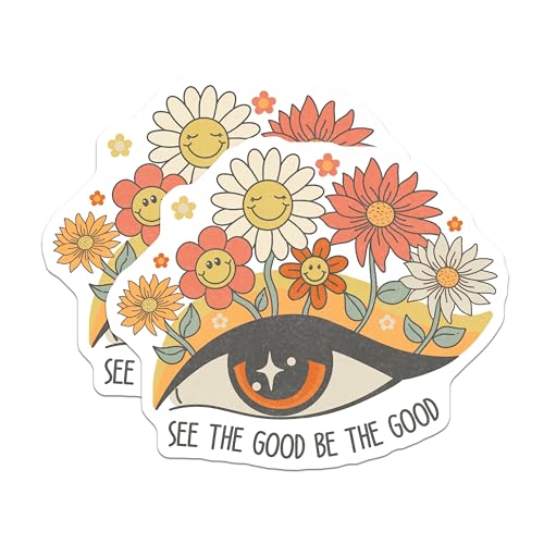 (2 Pack) See The Good Be The Good Stickers - Motivational Eye Stickers - Floral Inspirational Stickers - 5" On Longest Side - Sticks to Smooth Flat Surfaces - Made in USA - BMCS6190