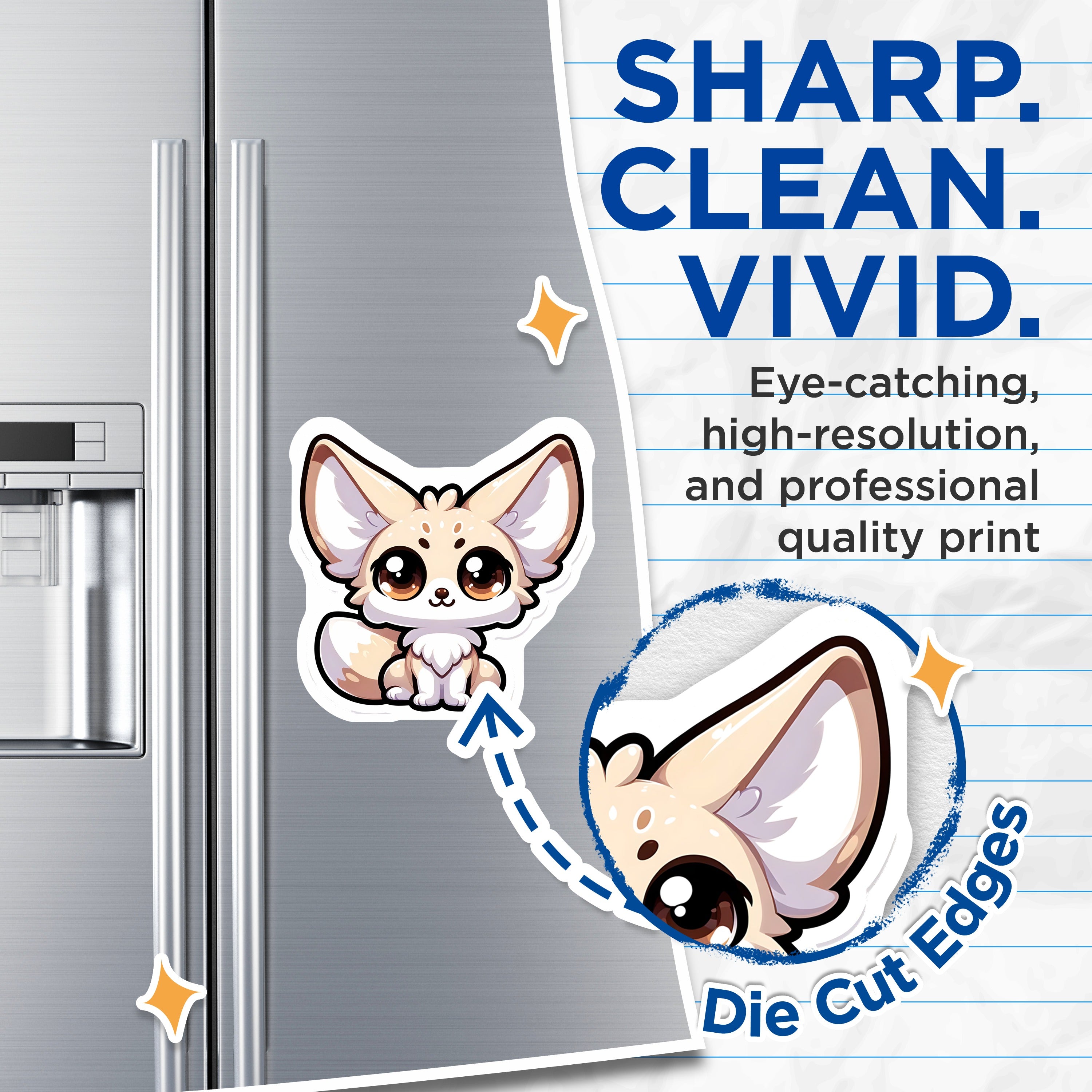 (2 Pack) Big Eared Fennec Fox Magnets - Cute Chibi Animal Refrigerator Decor - Kawaii Pet Lover Accessory - 5 Inches On Longest Side - Thick Durable Magnet - Made in USA - MAG37107
