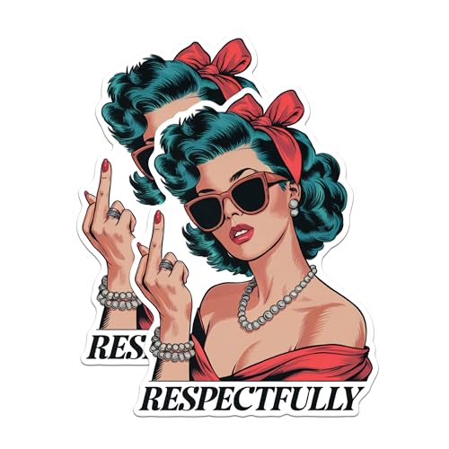 (2 Pack) Retro Woman Stickers - Vintage Lady Stickers - Respectfully Stickers - 5" On Longest Side - Sticks to Any Smooth Flat Surface - Made in USA - BMCS3029