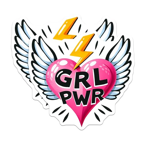 (2 Pack) Empowerment Stickers - Girl Power - Winged Heart Decorative Decals - 5" On Longest Side - Sticks to Smooth Flat Surfaces - Made in USA - BMCS8349