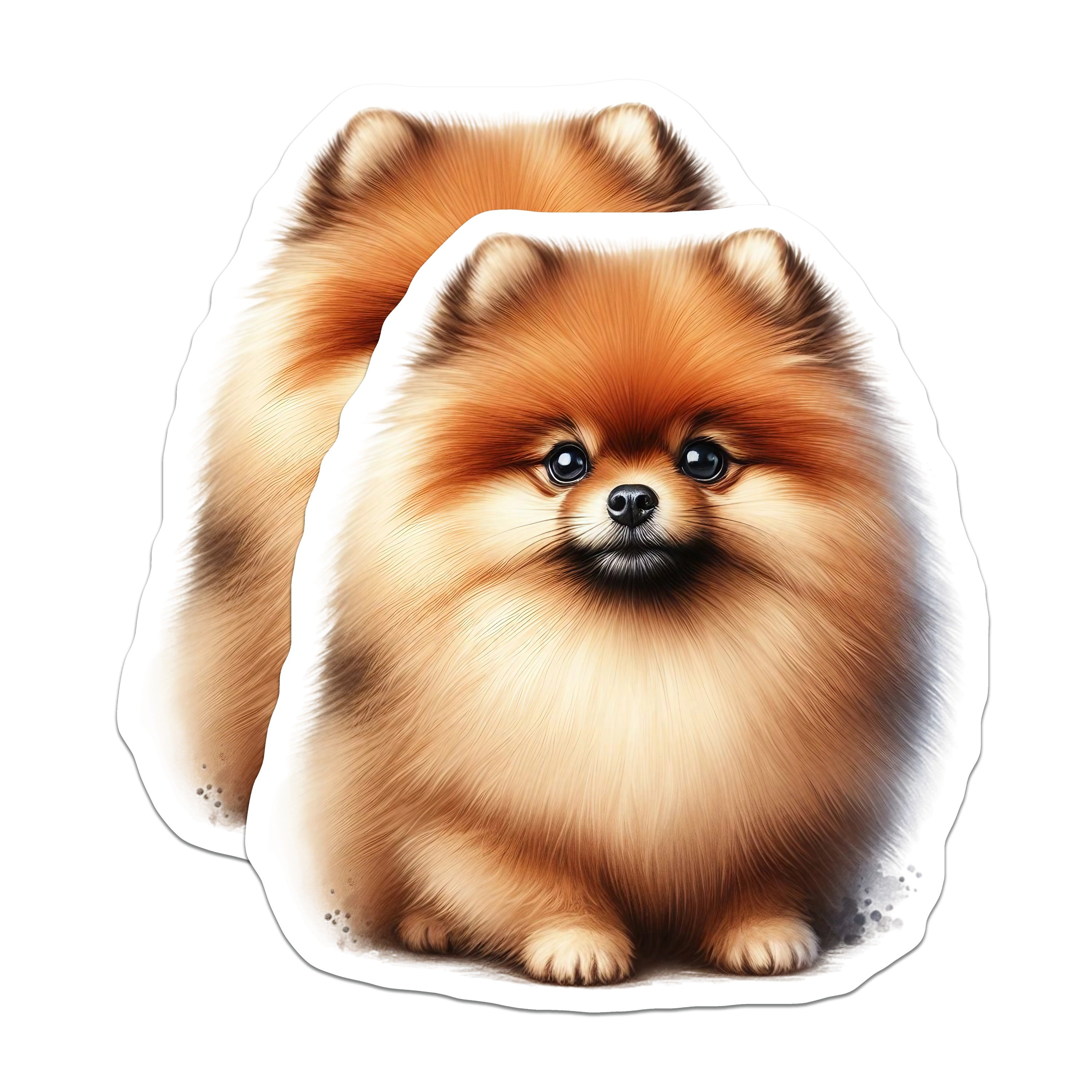 (2 Pack) Cute Fluffy Pomeranian Dog Magnets - Adorable Pet Lover Accessory - Fridge Decor - Locker Art - 5 Inches On Longest Side - Thick Durable Magnet - Made in USA - MAG37156